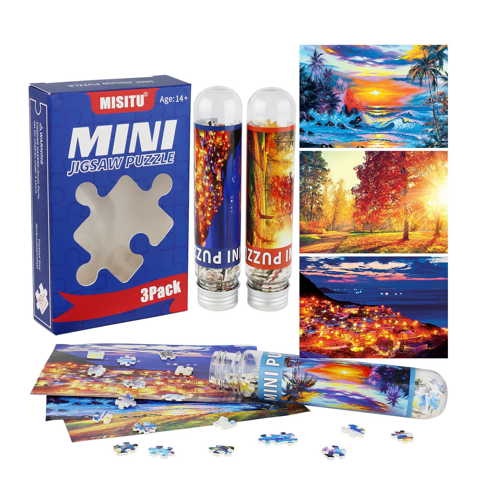 MISITU 3er-Pack Mini-Puzzles mit 150 Teilen für Erwachsene - Sonnenuntergang - Reisepuzzle als Heimdekoration
