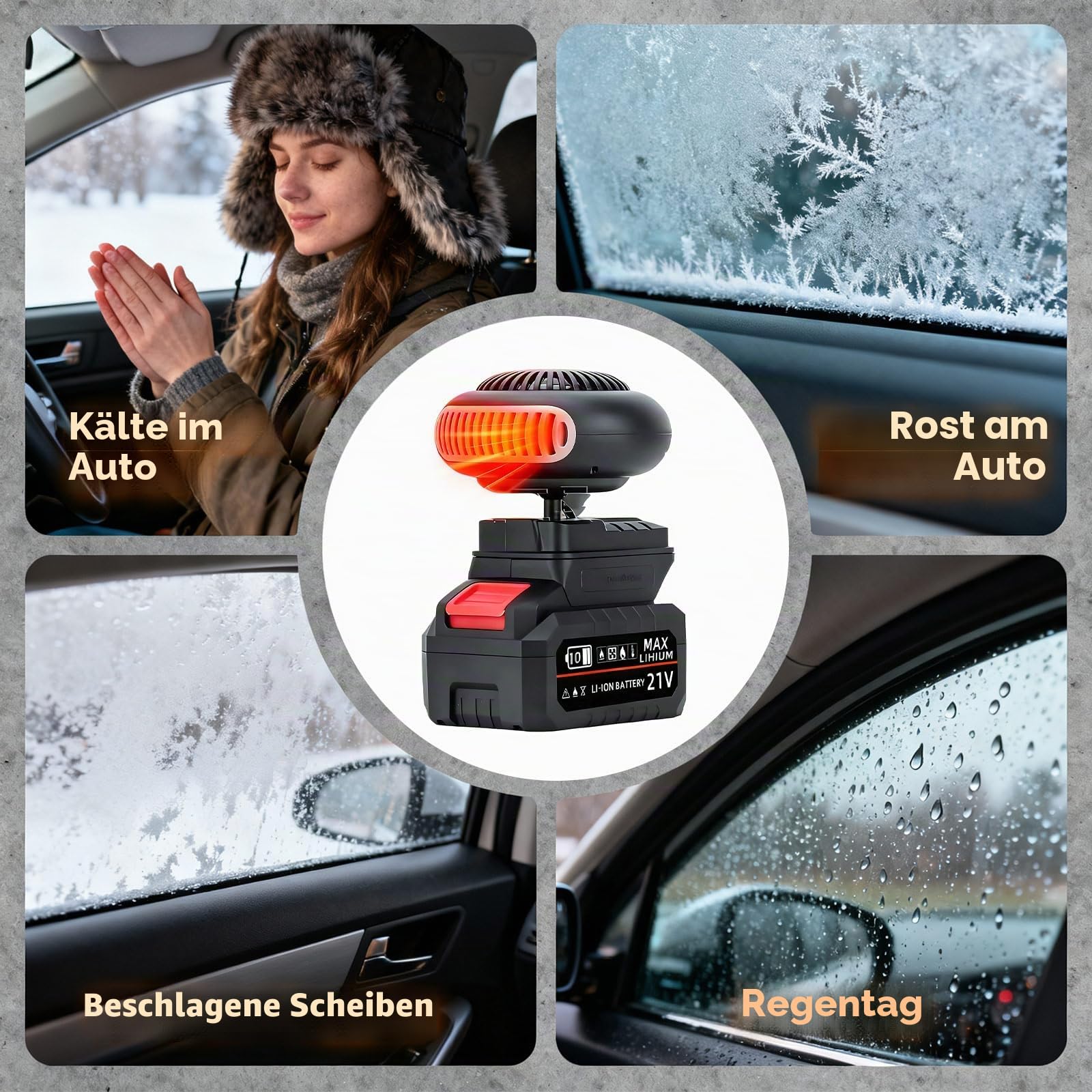 Eznaobo Auto Heizung mit Akku, 170W Heizlüfter Auto Heizun,Mini Akku Heizlüfter mit Kippschutz,2 Stufen (30-80°C),Tragbar Auto-Heizlüfter mit Kippschutz für Auto, Büro & Zuhause (2 Batterie)