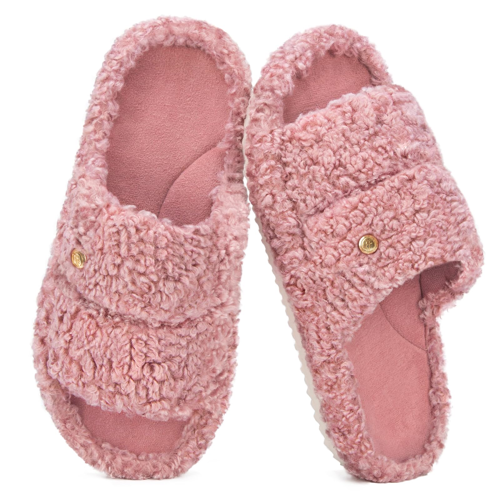 EverFoams Women's Fashionable Open-toe Slippers with Cozy Plush Non-Slip Sole