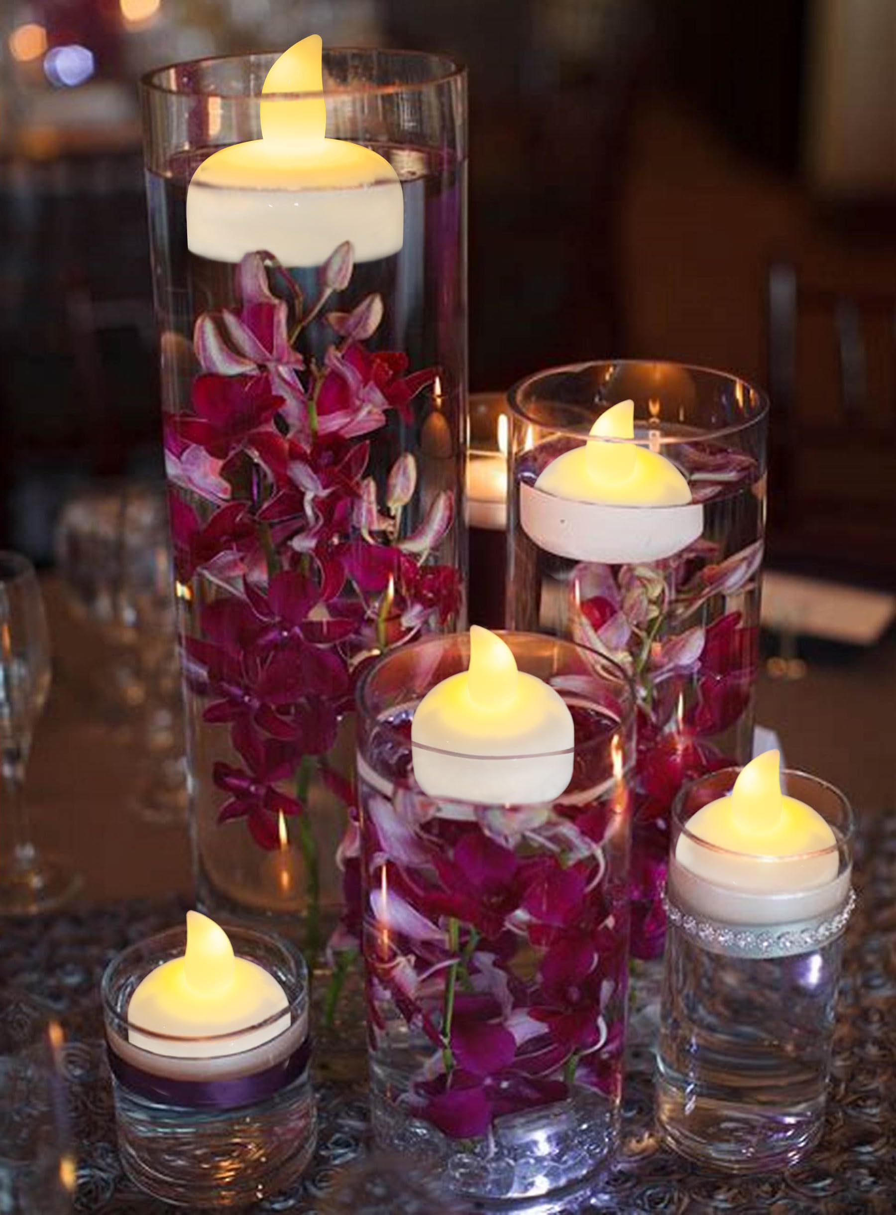 Lot de 72 bougies chauffe-plat LED flottantes sans flamme pour extérieur, bougies pour mariage, centre de table, vase, étang, décoration d'Halloween