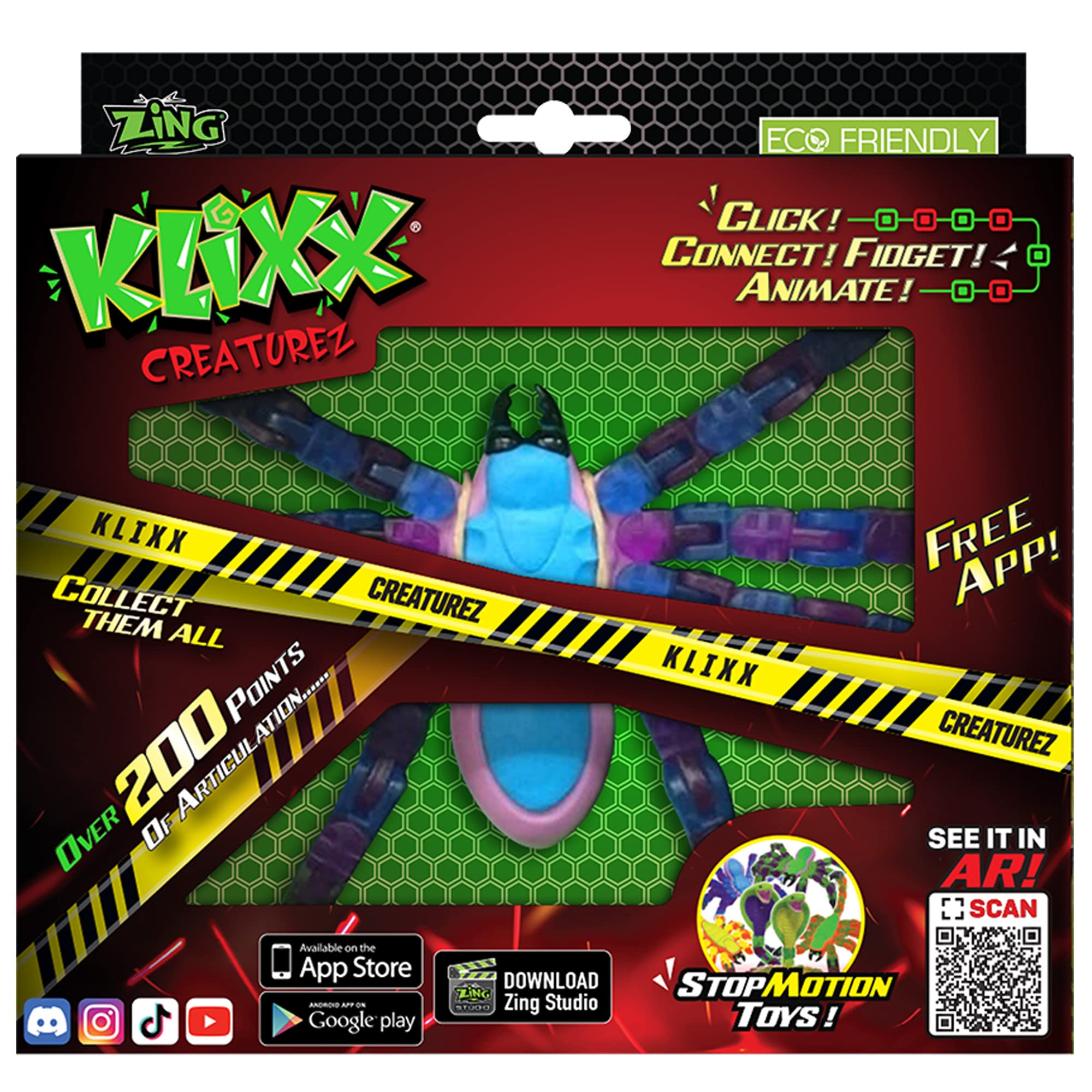 KLiXX Spider Blue– Stop Frame Animation and Fidget Toy with 200 Points of Articulation, Click Connect Fidget Animate