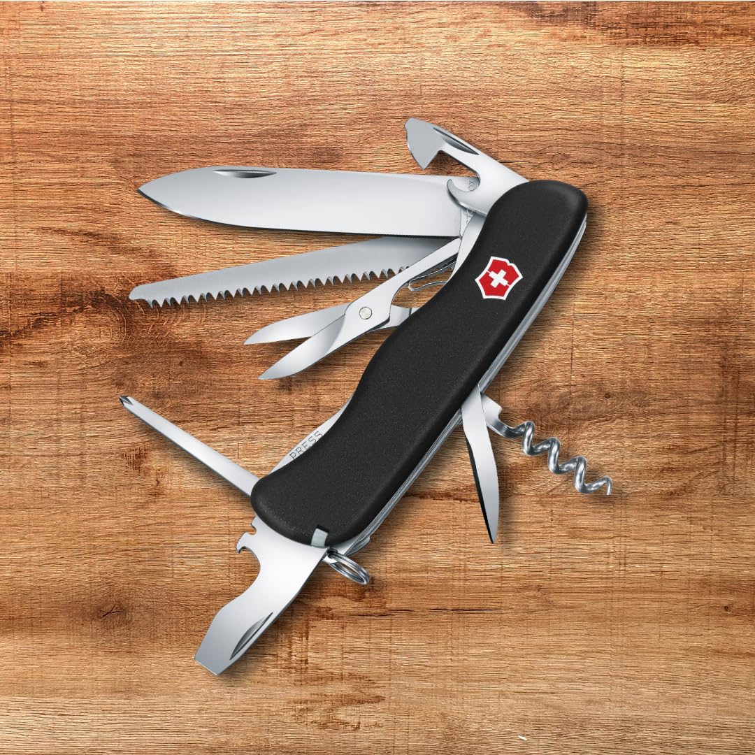 VICTORINOX Couteau Suisse Outrider, 14 Fonctions, Outil Multifonction avec Lame Blocable, Ouvre-Boîtes, Tournevis 3 mm, Tire-Bouchon, Noir