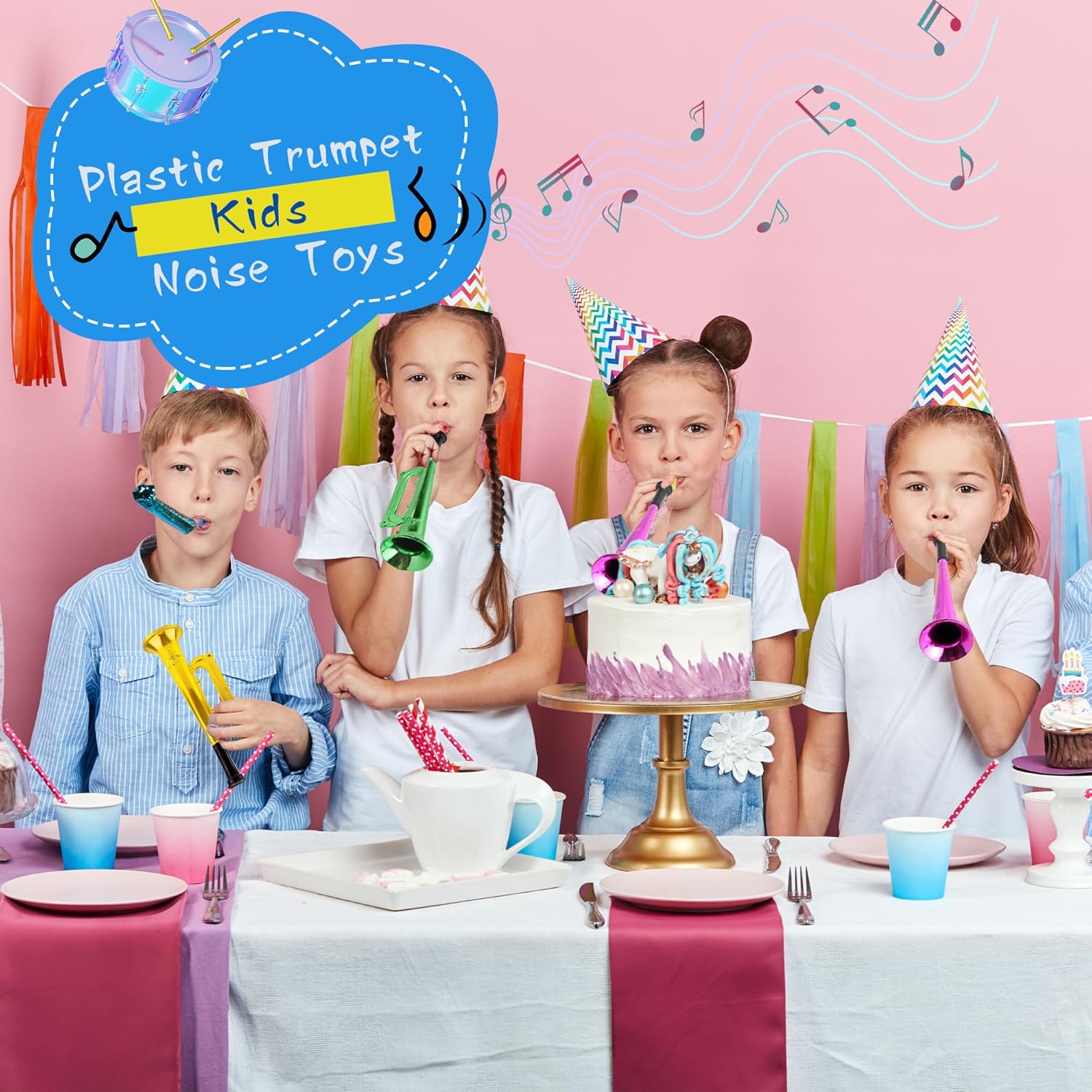 18 Pack 7 Inch Kid Trumpet Instrument Mini Trumpet Toys Kids Horn Musical Instruments Musical Educational Toys for Kids Parties and Events Cool Birthday Party Favors
