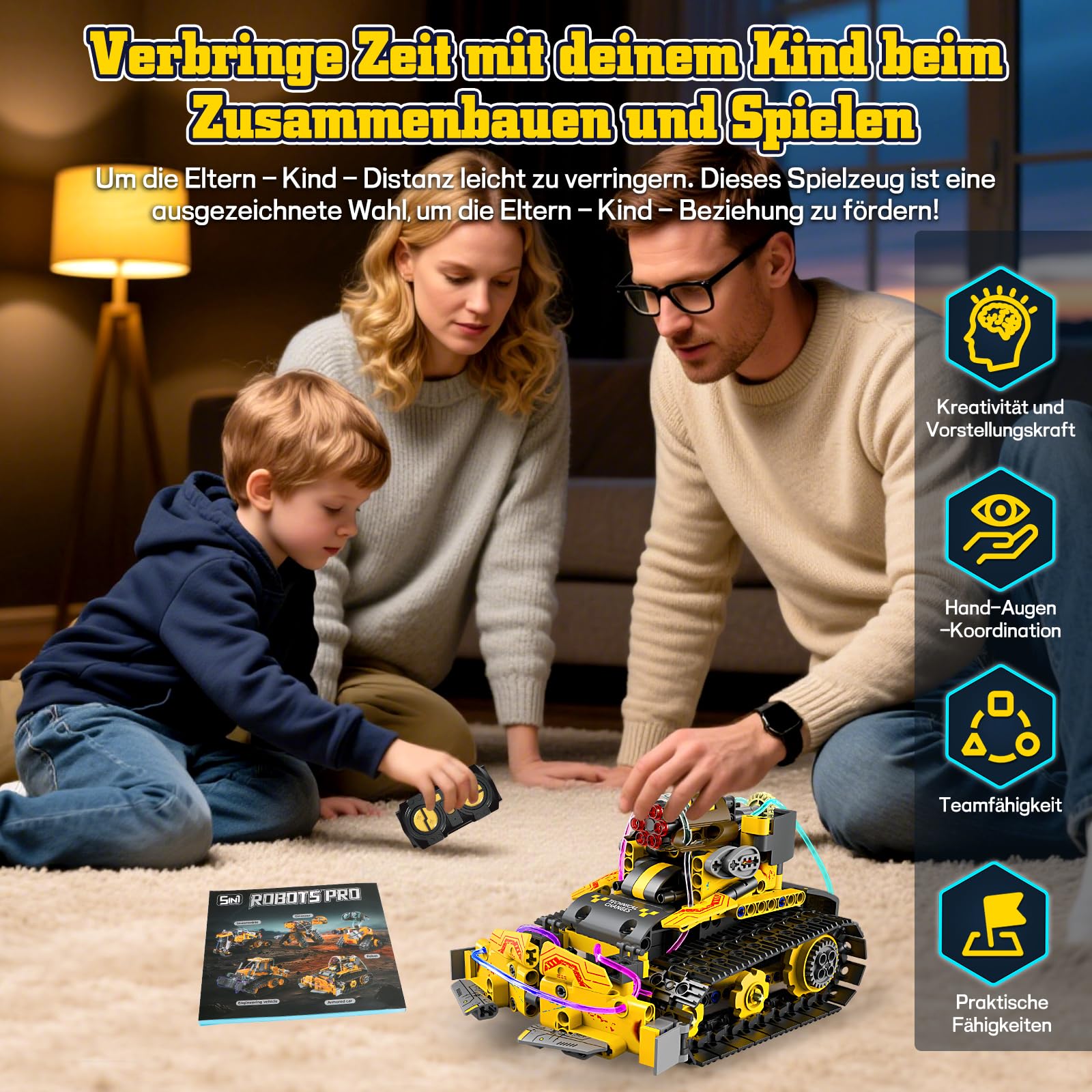 YOOHBERRYS Technik Roboter Kinder, 5-in-1 Ferngesteuerte Robot Programmierbarer mit App & Fernsteuerung, Technic Bauspielzeug Kreatives Geschenk für Jungen 6-12 Jahre (Gelb)