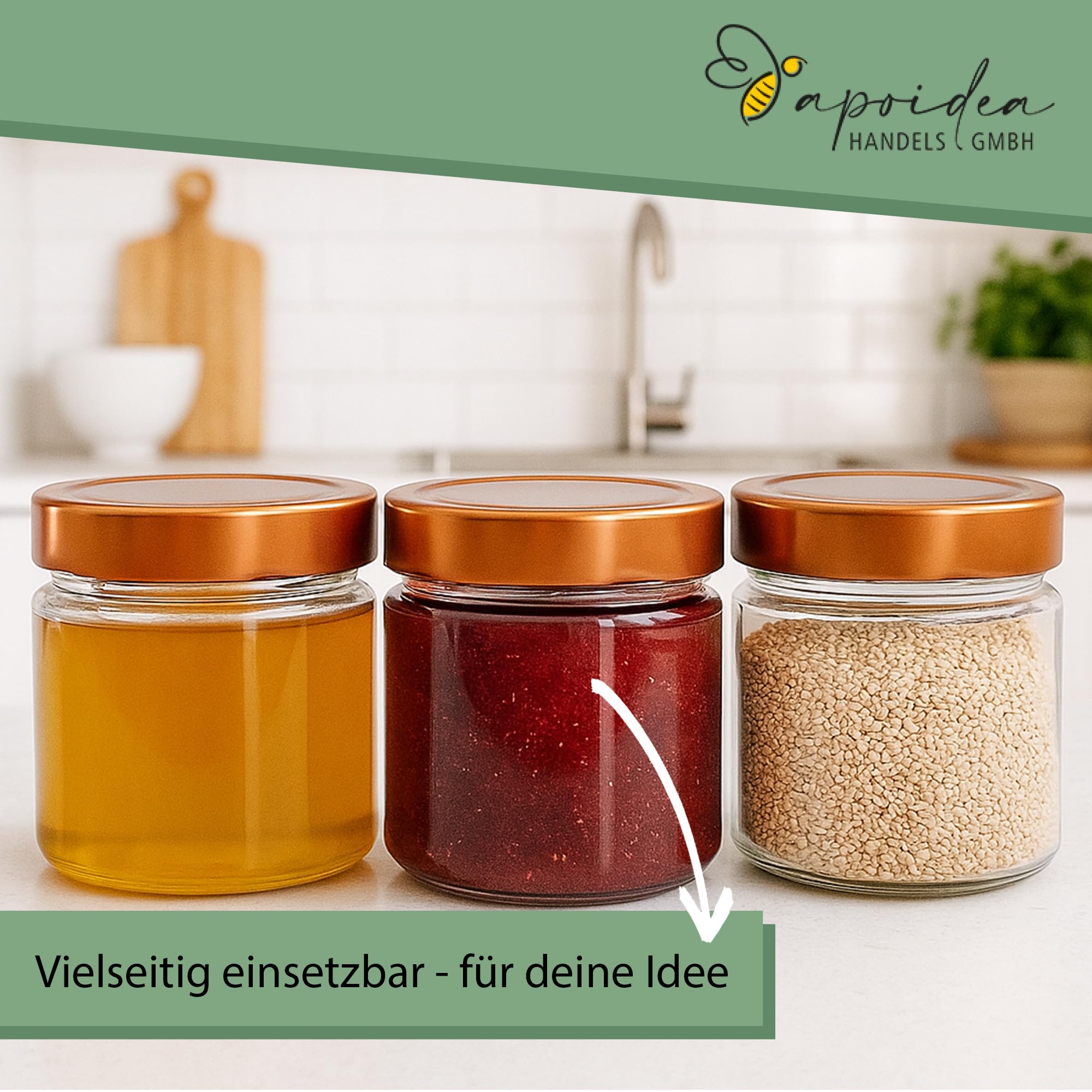 Apoidea – Marmeladengläser 250g mit Deckel in Kupfer 72 Stück/Twist Off Gläser/Einmachgläser/Marmeladengläser mit Deckel/leeres Marmeladenglas/Einkochgläser