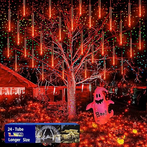 Miniatura 8 de Luces de Navidad para Exteriores: 24 Tubos (Equivalente a 3 Juegos de 8 Tubos) Luces de Lluvia de Meteoros Purtuemy Luces Blancas de Carámbanos de