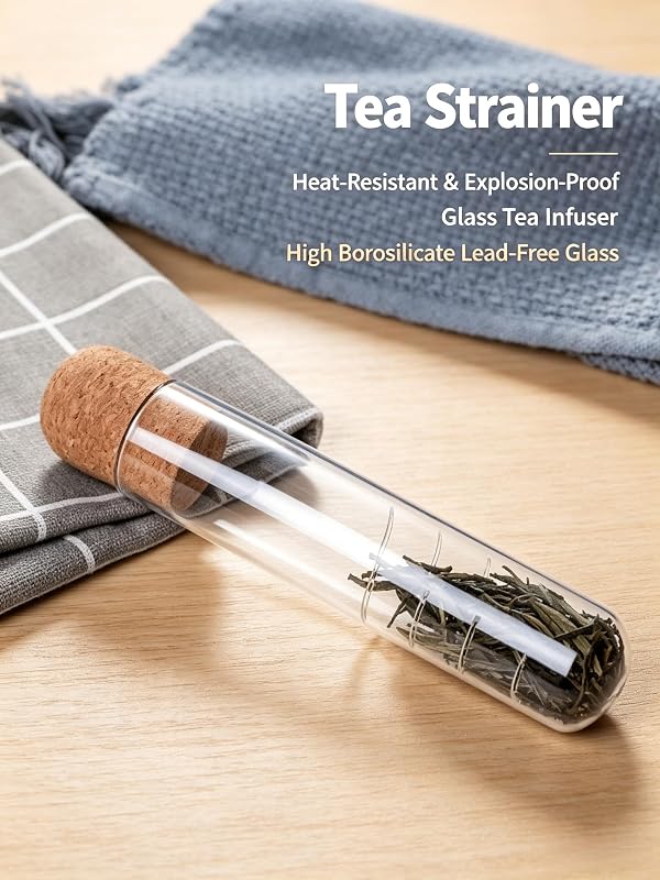 ChayWillow Glass Tea Infuser Tube Clear With Green Handle – Simple cylindrical shape