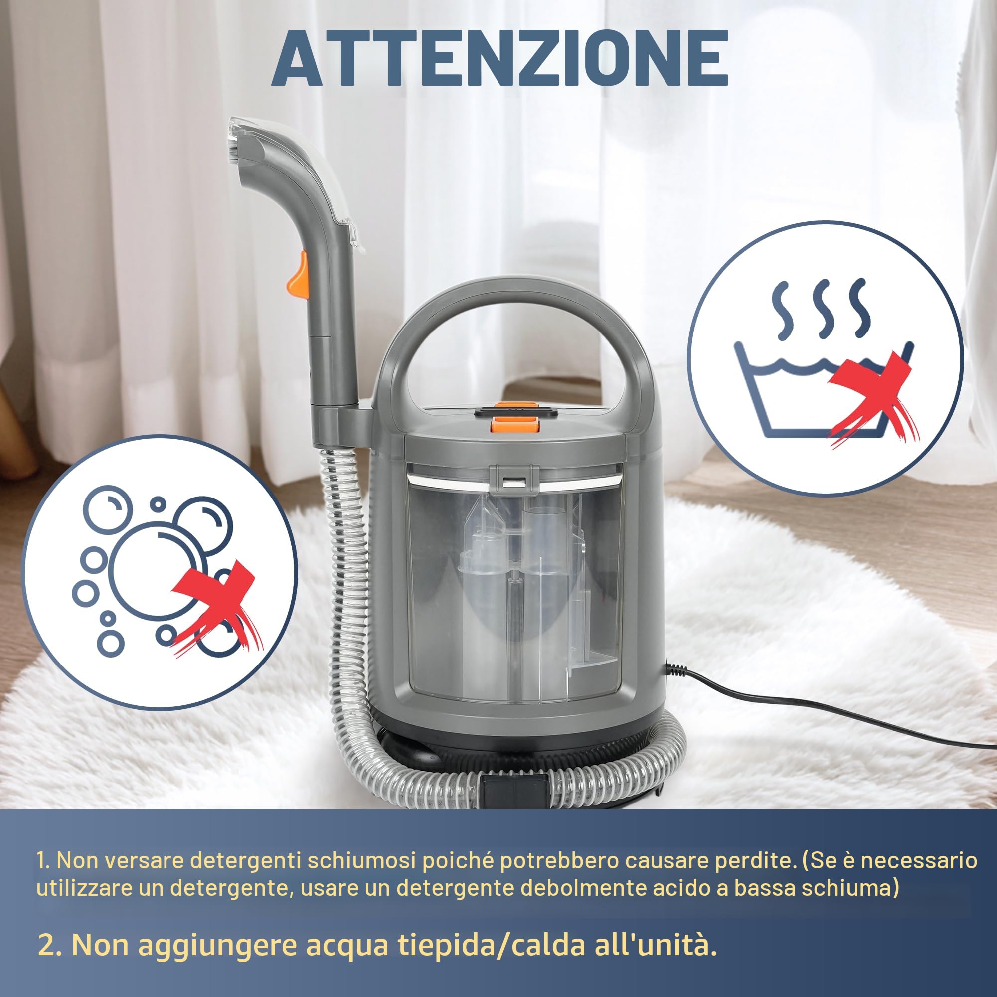 Dispositivo di pulizia per tappezzeria, 400 W, 12 kPa, aspirapolvere portatile con sistema a 2 serbatoi, detergente per tappeti e smacchiatori per divano, tappeti, auto, letto e tappetini