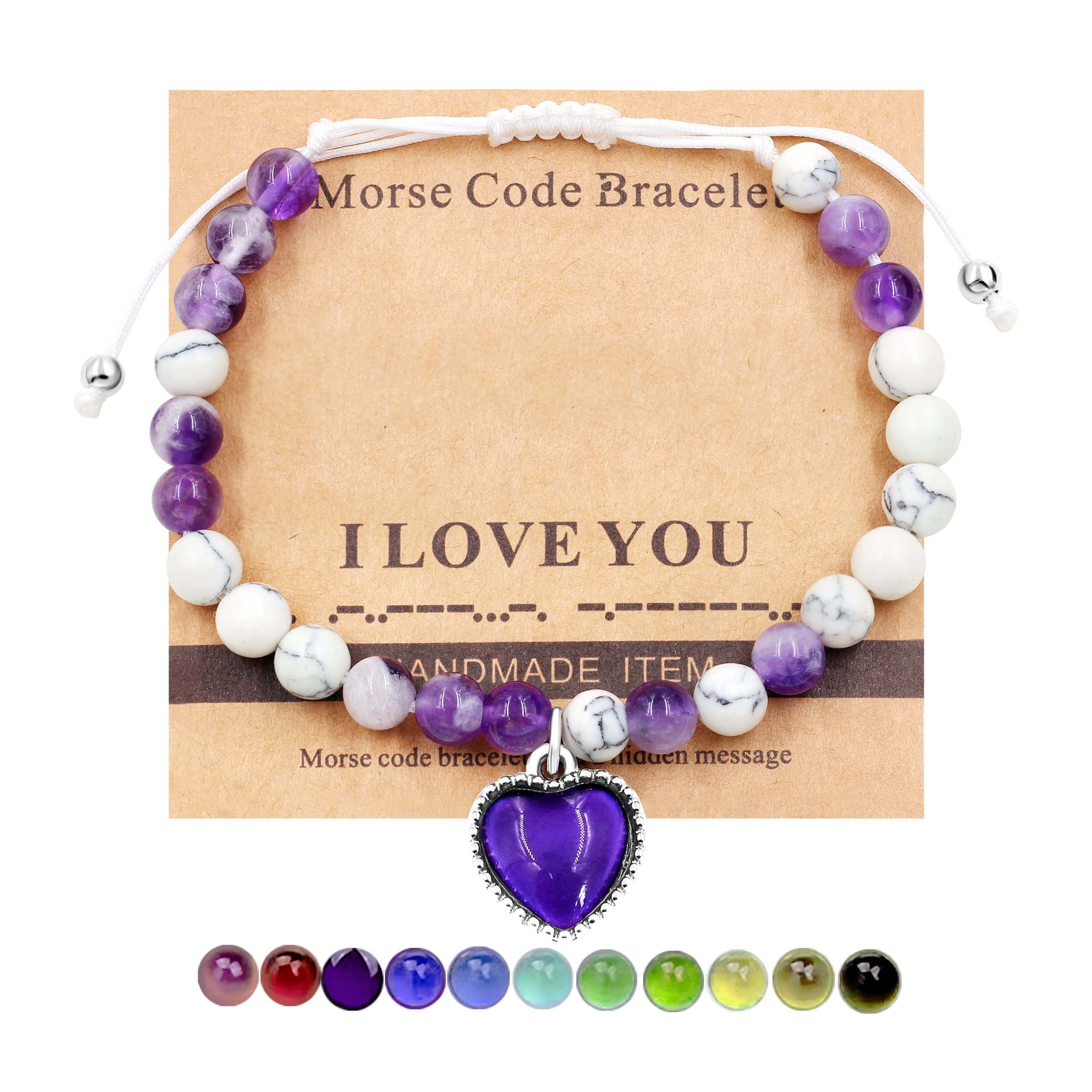 Uloveido Natural Stone Beaded Bracelets with Moon Heart Charms/Tree of Life | Mothers Day Jewelry Gifts for Mum Wife Grandma | With Massage Card and Box