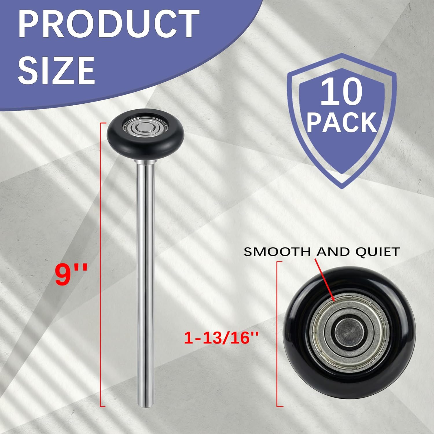 10 Pack 9'' Stem 2" Classic Stealth Black Nylon Garage Door Roller, 13 Ball Commercial Industrial Grade Door Wheel Quiet/Durable and High Load, Use 6200ZZ Double Seals Precision Bearings
