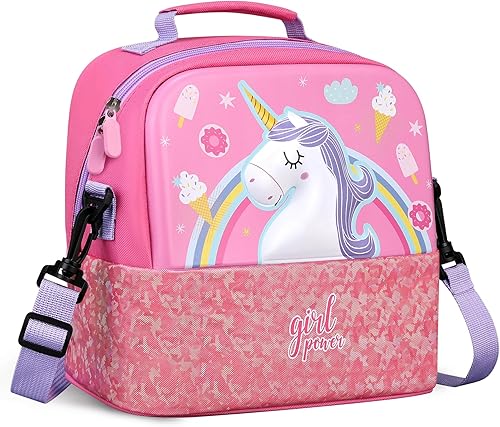 Miniatura 8 de Bolsa de almuerzo para niños, duradera bolsa de almuerzo aislada para niñas, niños, bolsa de almuerzo lavable con correa ajustable para el hombro,