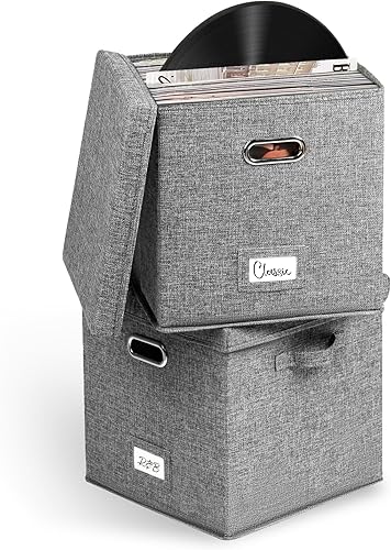 Juego de 2 cajas de almacenamiento de discos de vinilo almacenamiento para discos de vinilo con capacidad para más de 100 LP, contenedores