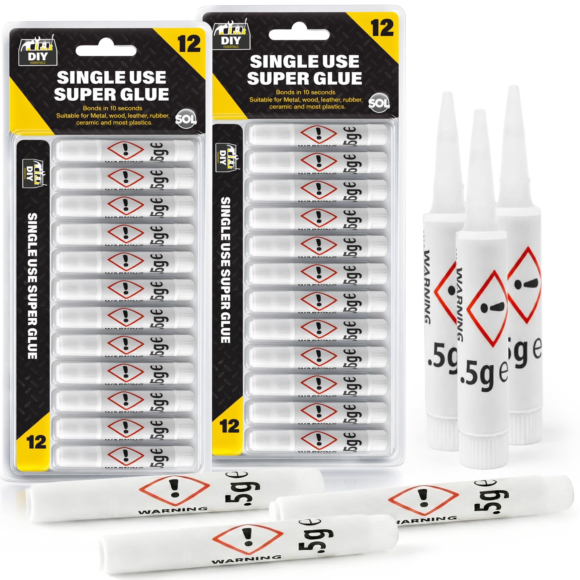 24pk Single Use Superglue 1.5g Fast Bond Adhesive Super Glue All Purpose for Metal Plastic Leather Ceramic Rubber Craft Repairs DIY Fixing Household Projects Compact Sachets Precision Application