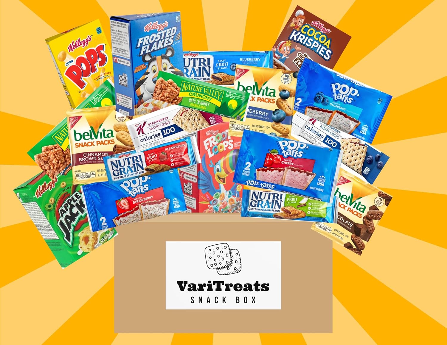 Ultimate Variety Breakfast Snack Box by VariTreats (18 Count) Snack Box for Adults, Kids, College Student, Giftable Packaging, Assortment, Variety Pack, Favorite Breakfast Treats, On The Go
