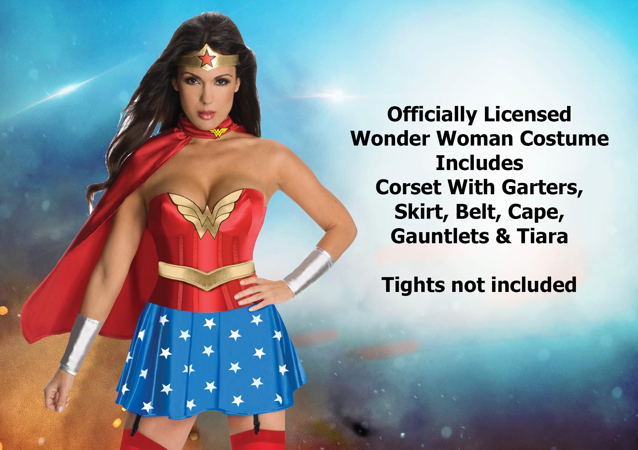 Rubies Women's DC Comics Wonder Woman Corset and Skirt Costume with Cape for Themed Parties and Halloween, Red/White/Blue