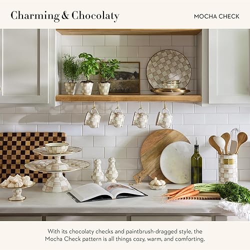 Miniatura 9 de MACKENZIE-CHILDS Plato de pedestal esmaltado, soporte redondo para tartas, mini, blanco y negro