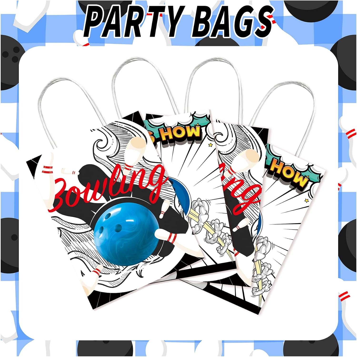 12 PCS Bowling Party Bags with Handles, Bowling Party Decorations Bowling Gift Bag Goodie Bag Treat Bag image 3