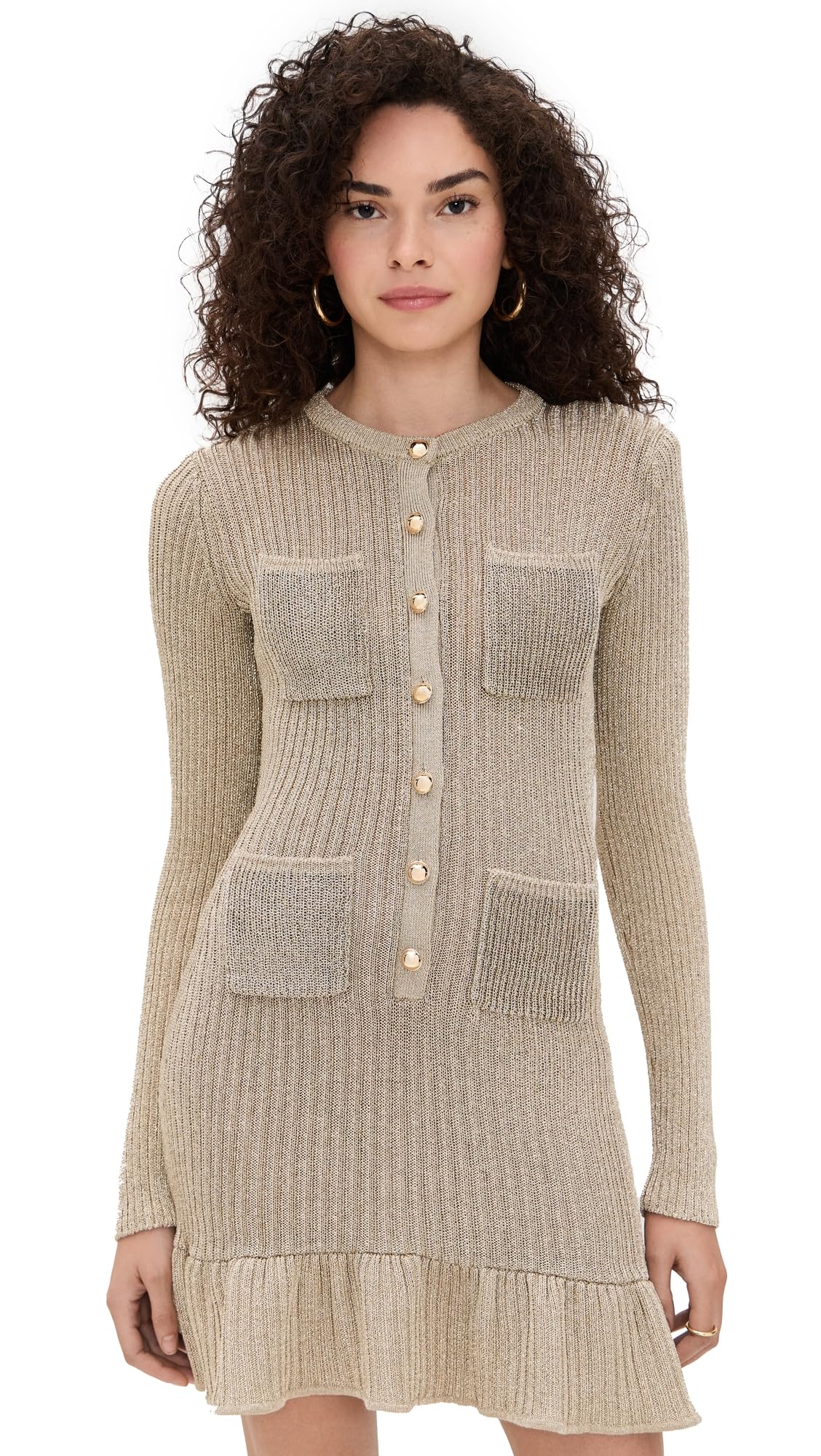 Self Portrait Women's Gold Metallic Knit Mini Dress