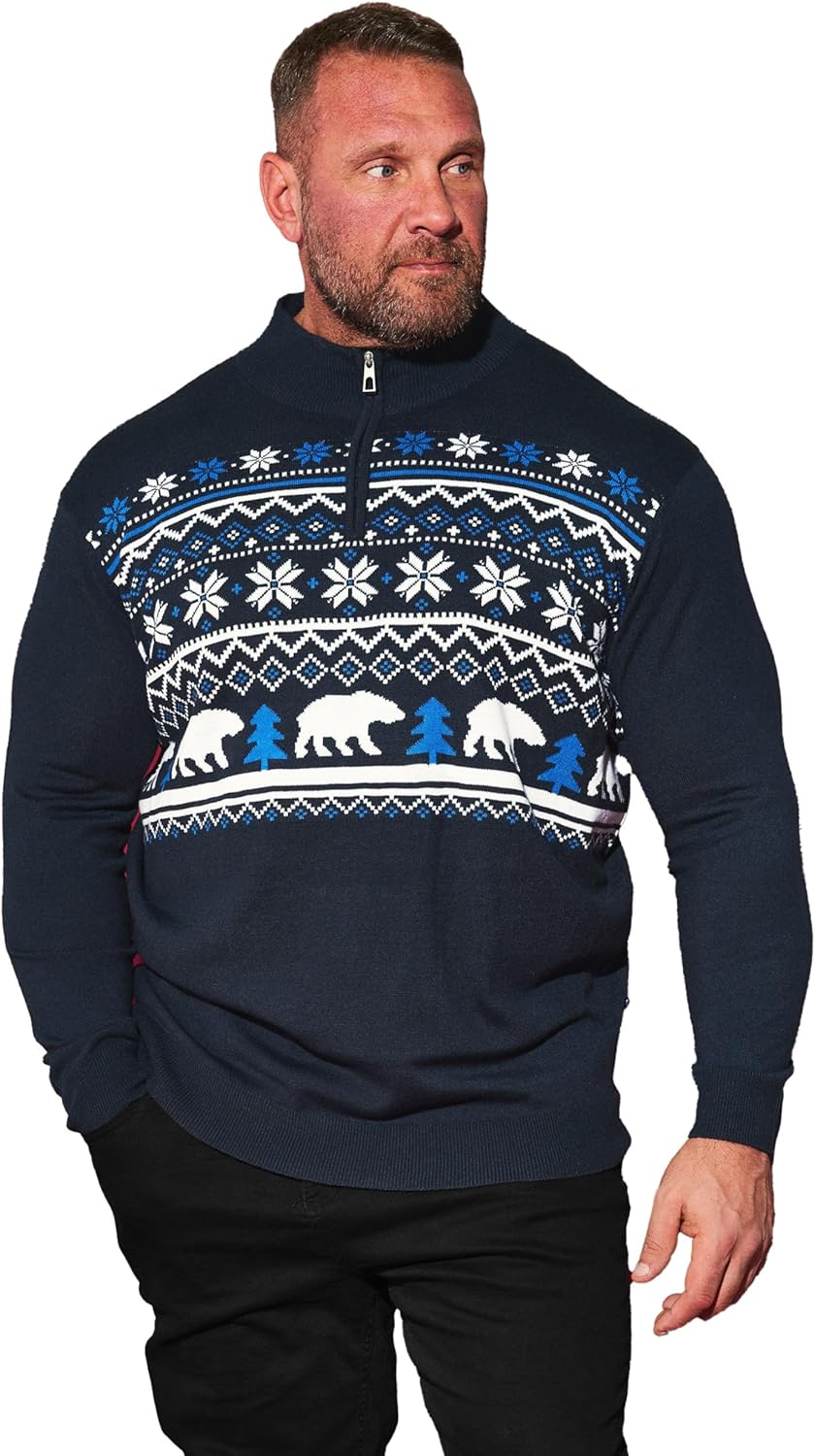 BadRhino Big & Tall Polar Bear Knitted Sweater Pullover Navy