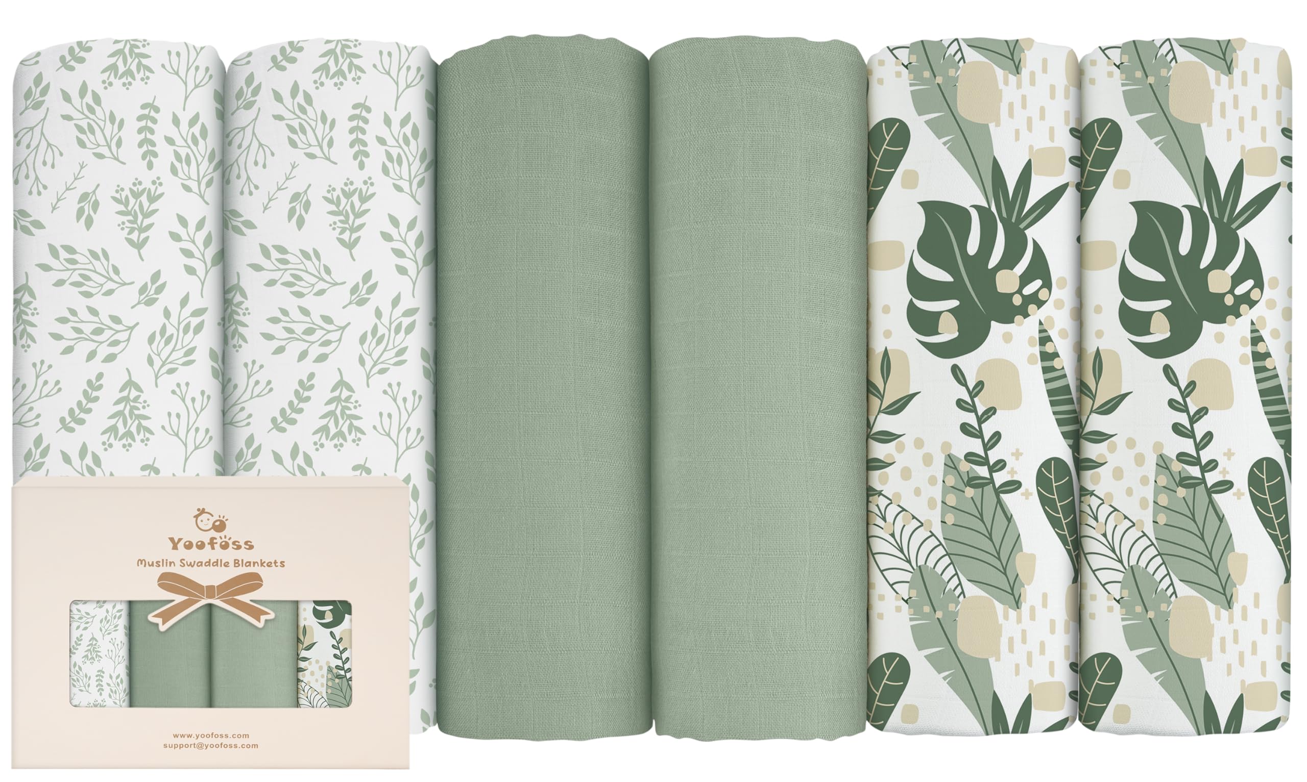 Yoofoss Muslin Cloths for Baby Muslin Squares 6 Pack Large 70 x 70cm Soft and Absorbent Cotton Burp Cloths for Newborn Girls Boys-Green