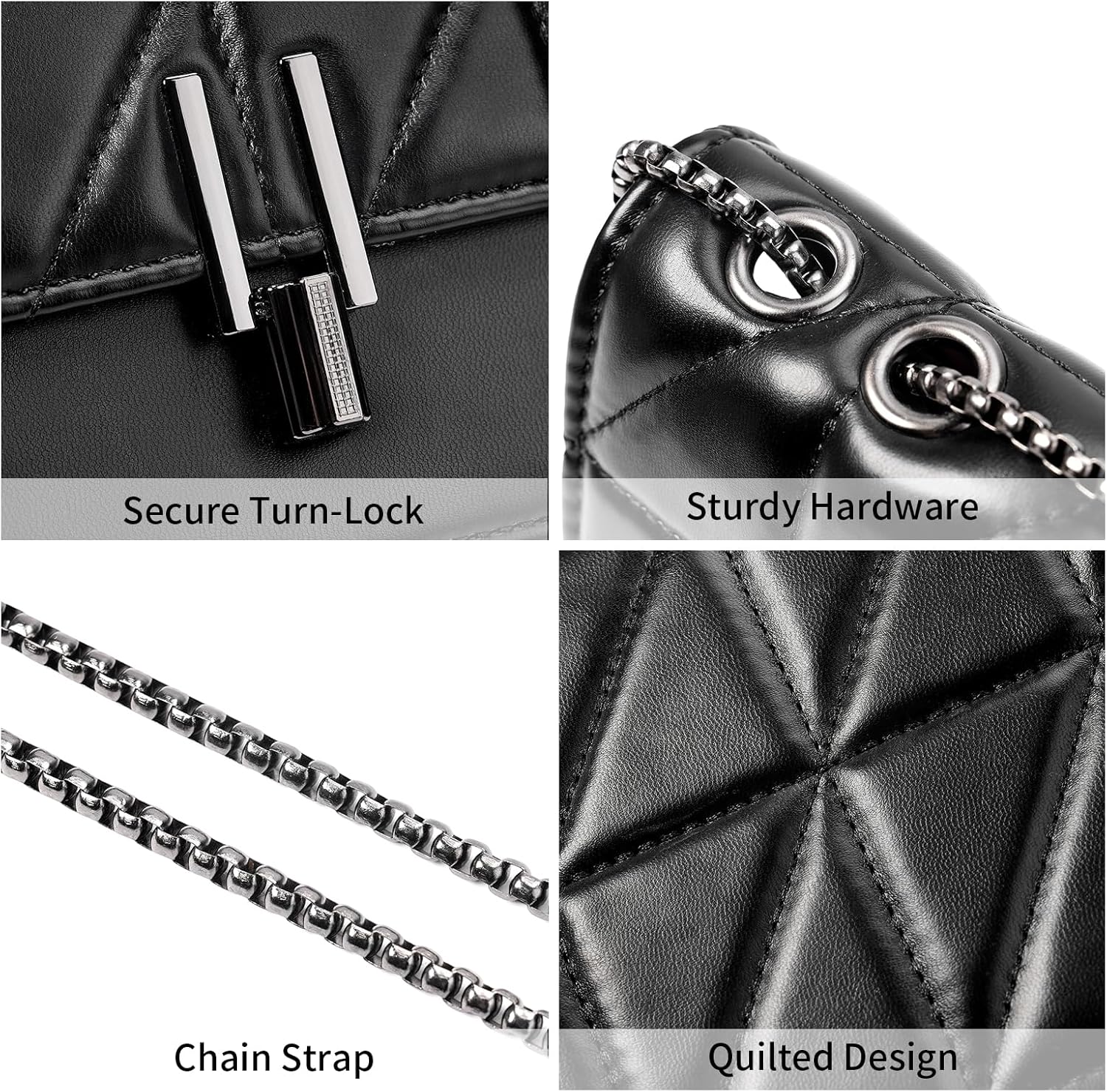 FALAN MULE Small Shoulder Bag for Women Quilted Crossbody Bags Vegan Leather Trendy Designer Purse with Chain