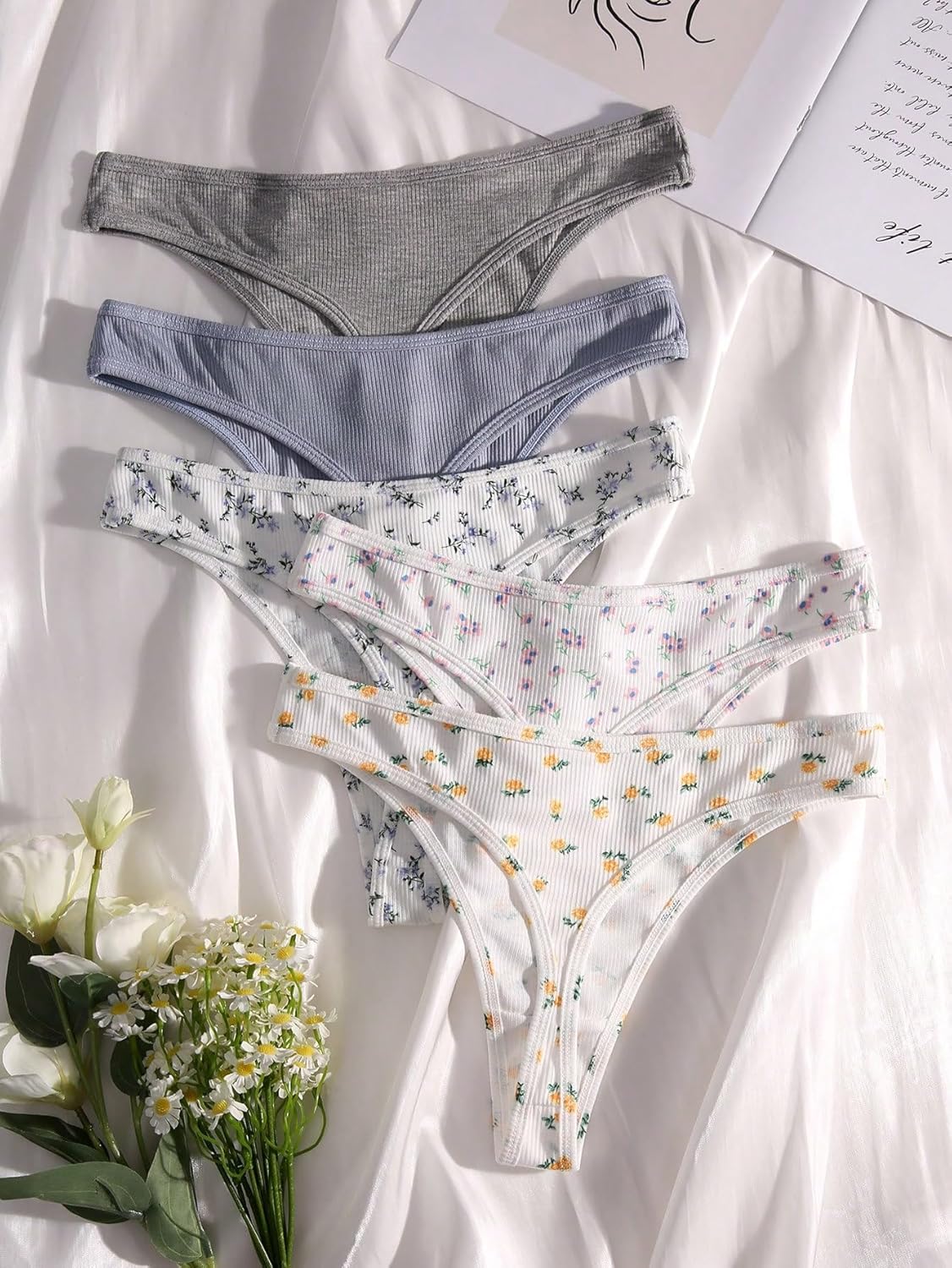 SweatyRocks Women's 5 Packs Underwear Ditsy Floral Print Low Rise Briefs Panties Set - Image 2