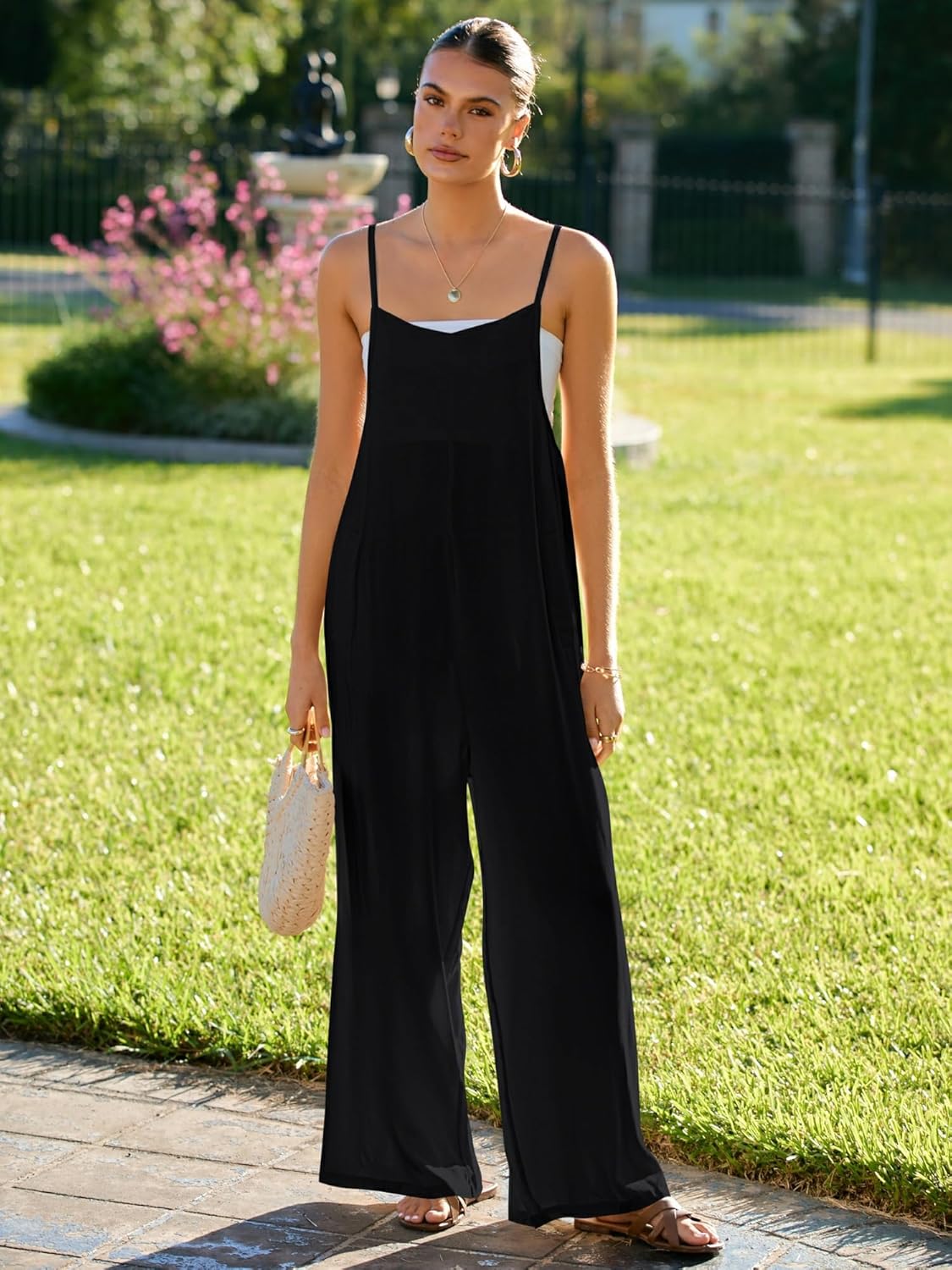 ATOG Women's Summer Jumpsuits Boho Wide Leg Overalls Casual Floral Print Rompers Beach Outfits with Pockets - Image 3