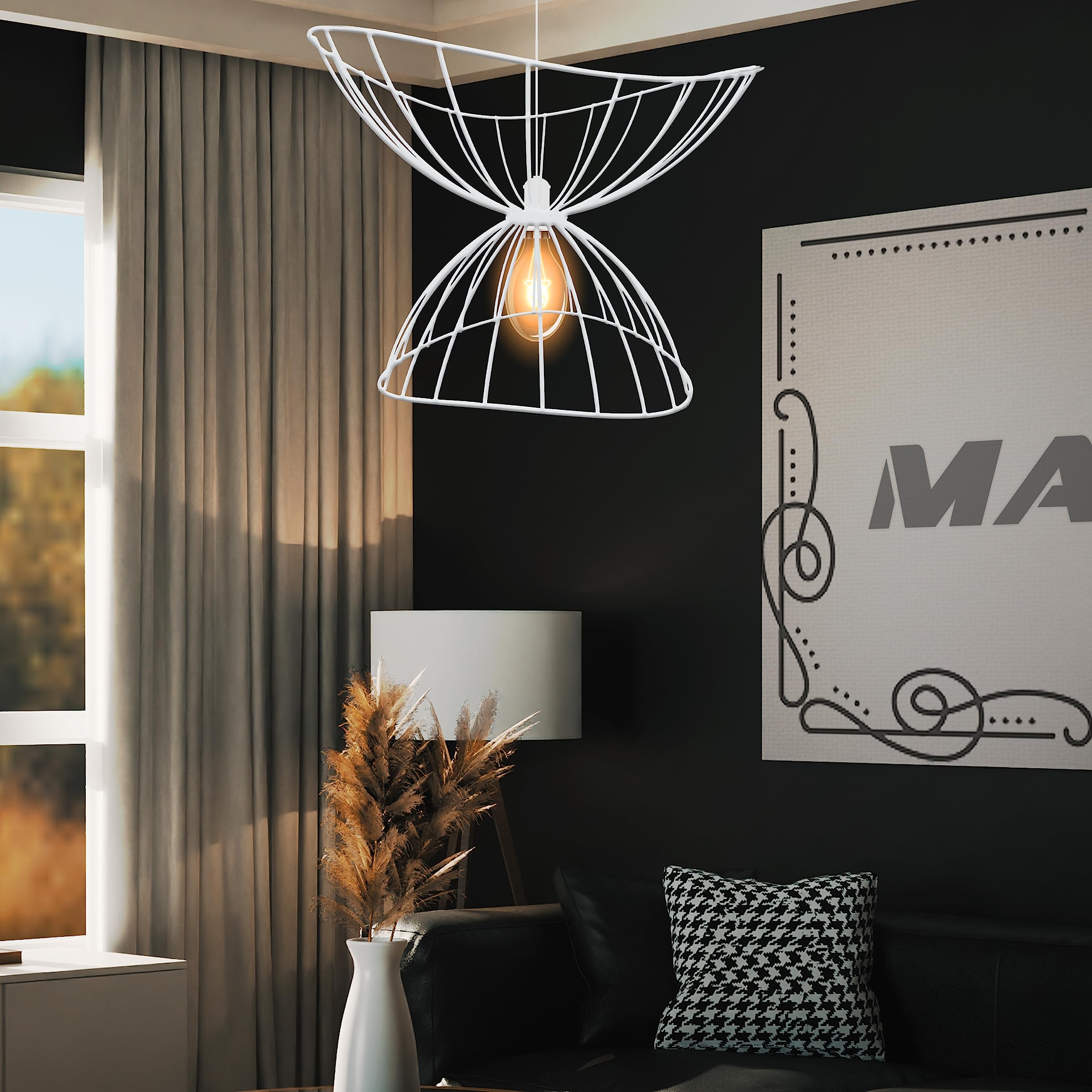 MAKA Lampadario a Sospensione Moderno con Griglia in Metallo in stile Industrial Portalampada E27 in alluminio verniciato opaco Componibile Cucina Soggiorno Corridoio Camera letto (Bianco)