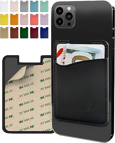 Wallaroo - Tarjetero de cuero adhesivo para iPhone y smartphones Android, Negro