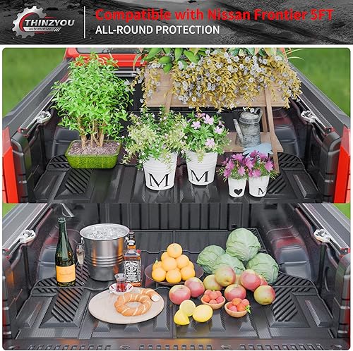 Miniatura 5 de Tapete para caja de camioneta compatible con Nissan Frontier 2022, 2023, 2024, 2025, 2026, tapete de cama de maletero de elastómero termoplástico,