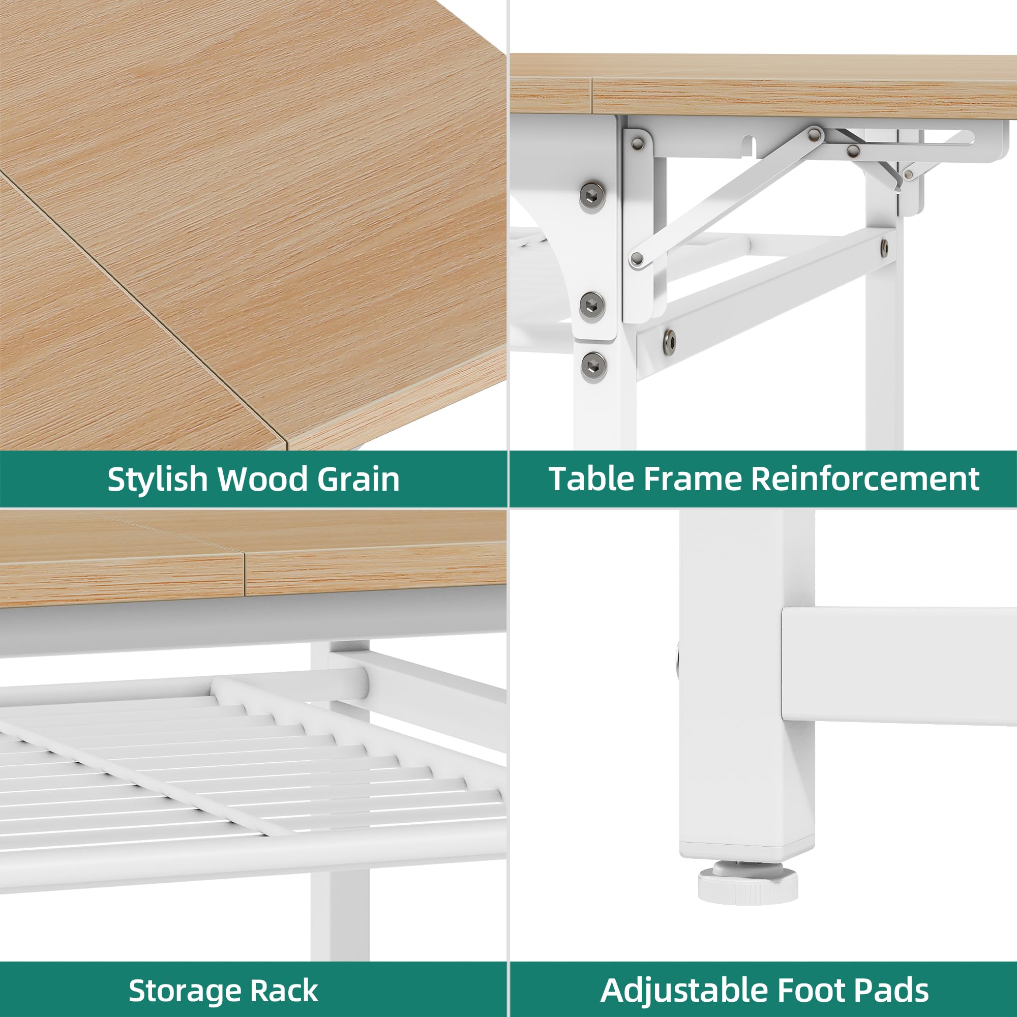 YITAHOME Table à Manger Pliante, Table à Feuilles Extensible avec Porte-Bagages et 4 Jambes réglables, sièges 2-6 Personnes, 120 x 78 x 75cm, chêne Jaune et Blanc