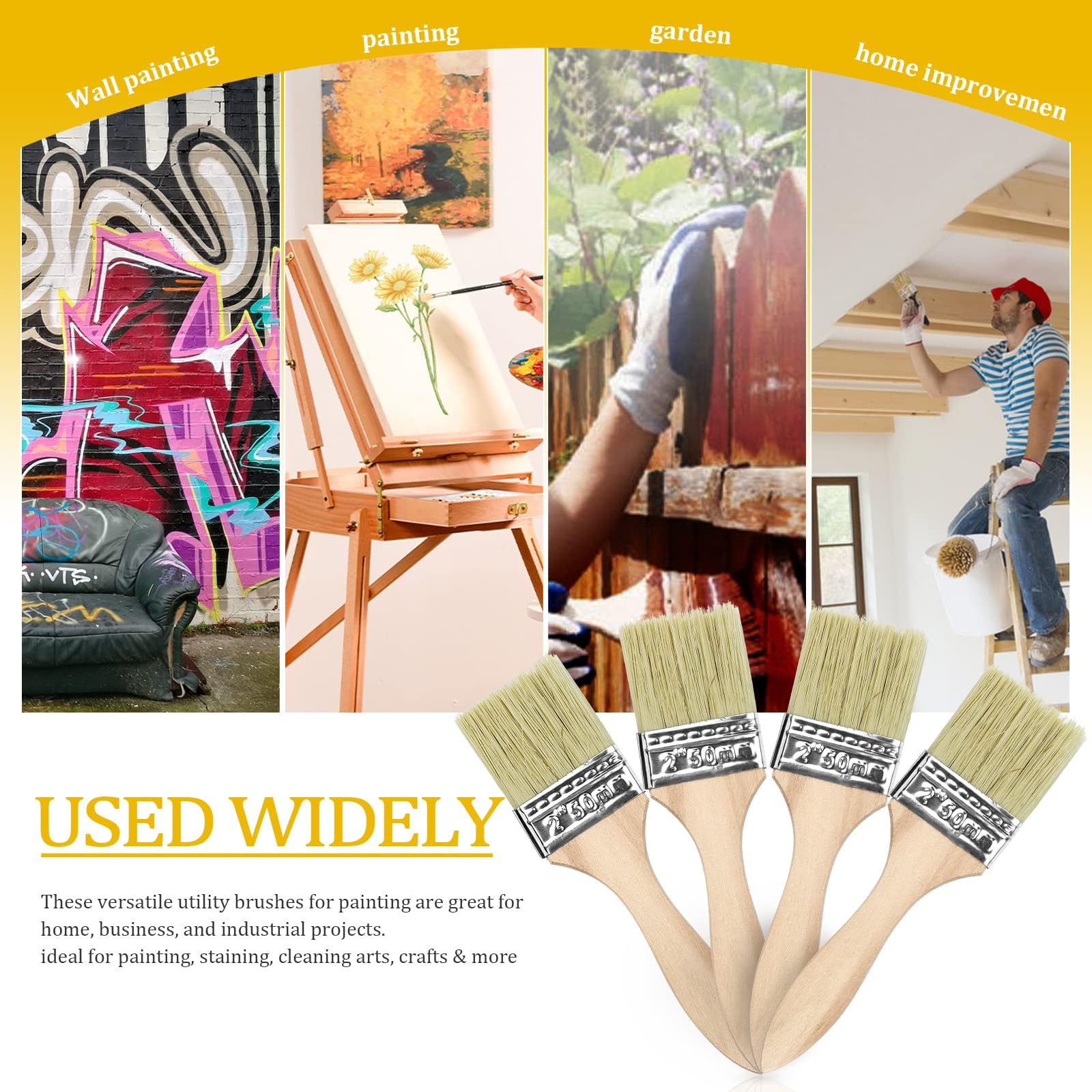 48 Pack 2 inch-UPlama Chip Paint Brushes, All-Purpose Brush Set for Painting, Stains, Varnishes, Epoxy, Glue & Crafts, Multi-Surface Use on Wood, Walls & Furniture