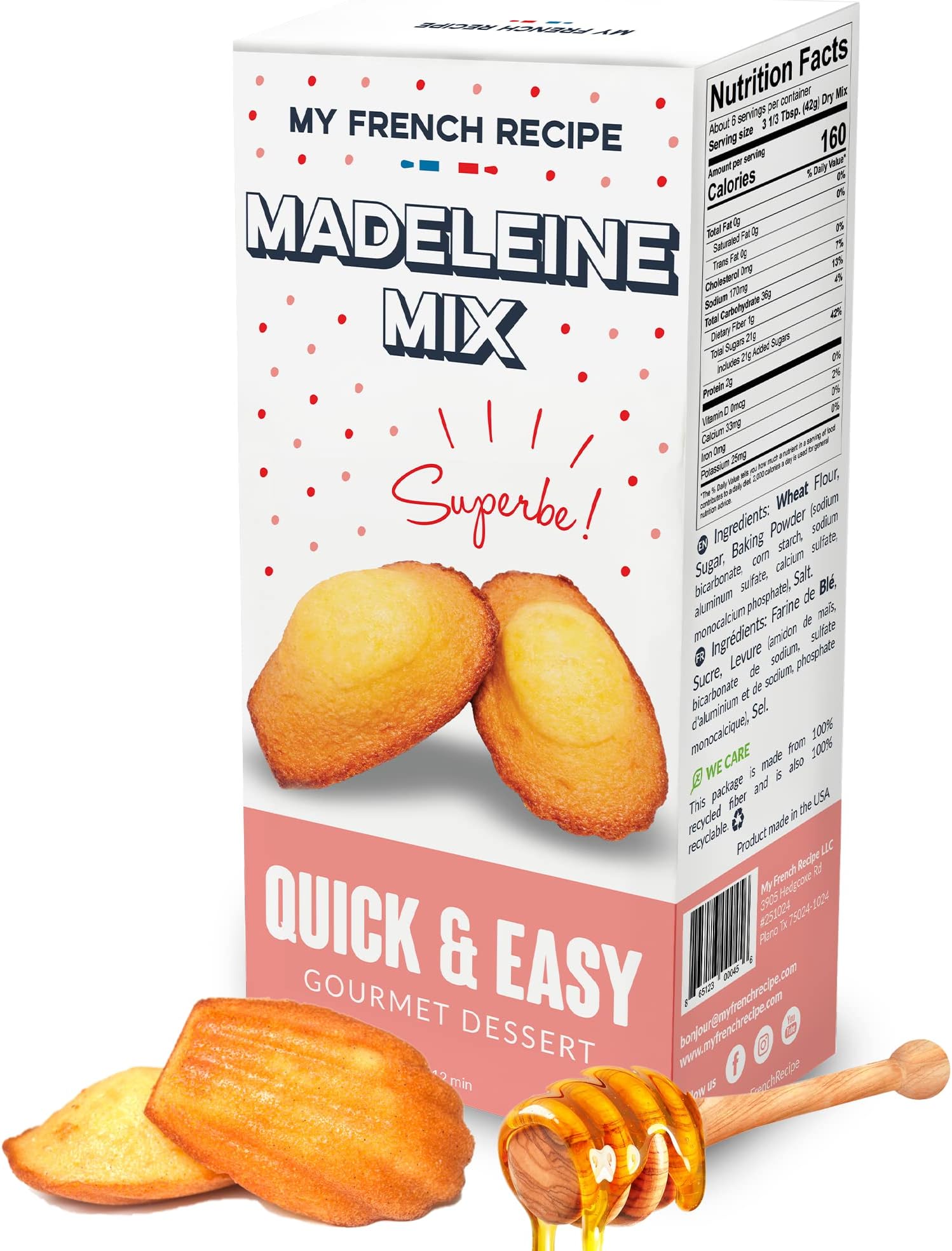 My French Recipe Madeleine baking mix, 8.8 Ounce - Bake Authentic French taste Madeleines! French Gourmet food Cake Mixes Great for Small Gift or to Bake in Family - Pack of 1