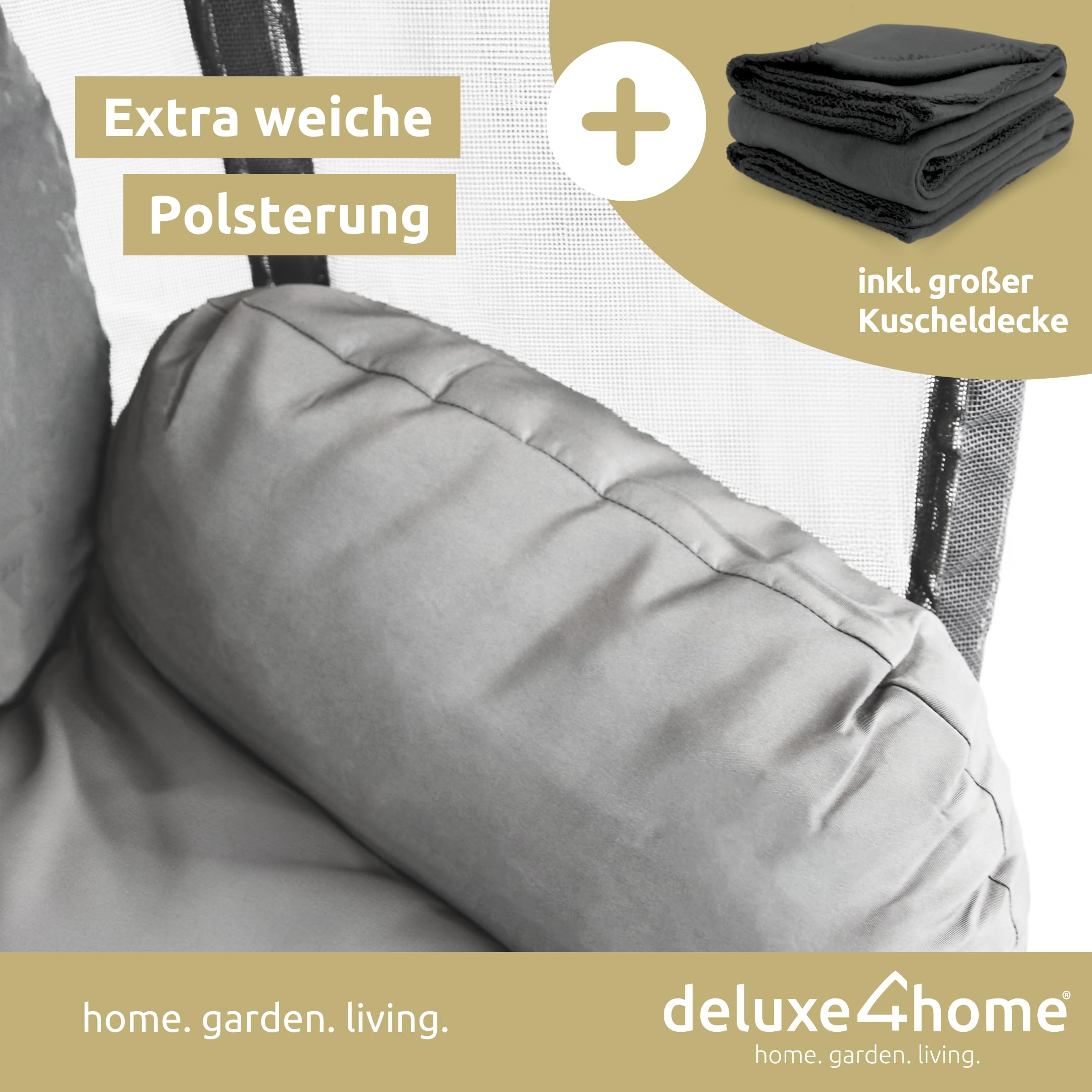 Hängesessel mit Gestell Hellgrau I Hängekorb mit Kissen & Kuscheldecke I Hängeschaukel Sessel Indoor & Outdoor I Terrassenschaukel