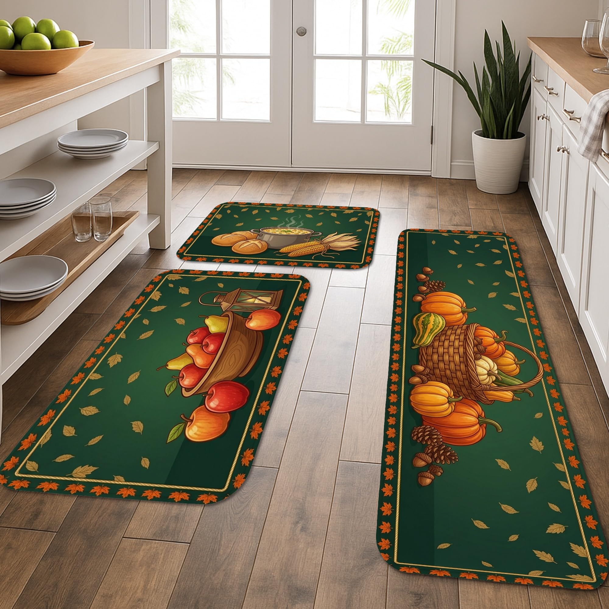 Tapis de cuisine citrouilles rustiques lot de 3 tapis moelleux lavables en machine
