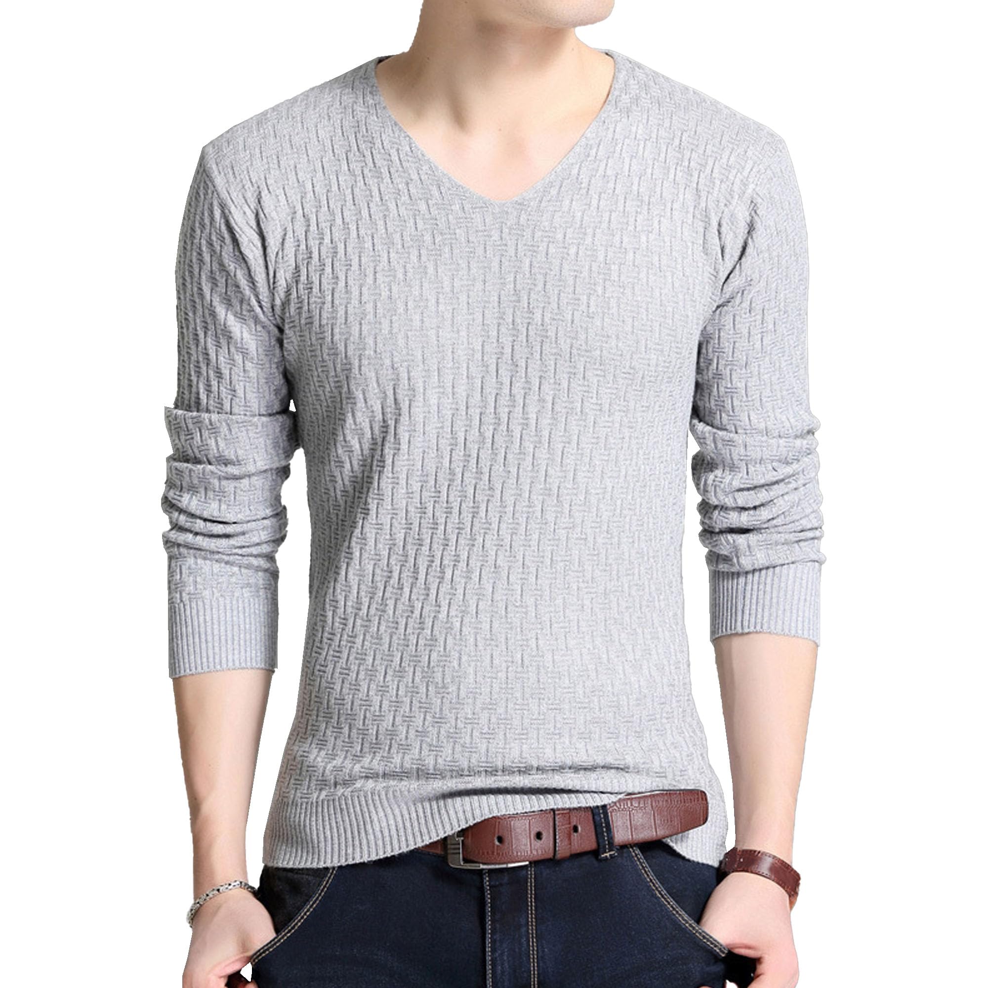 Pull décontracté homme à col en V côtelé idéal pour l'automne