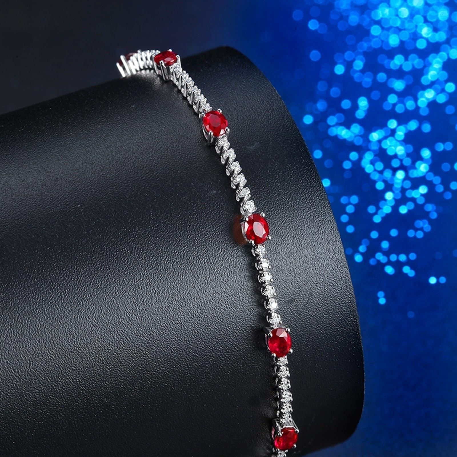 Bransoletka damska z białego złota 18k/14k/9K, bransoletka damska z rubinem 3,2 ct i diamentem, długość 16-20 cm
