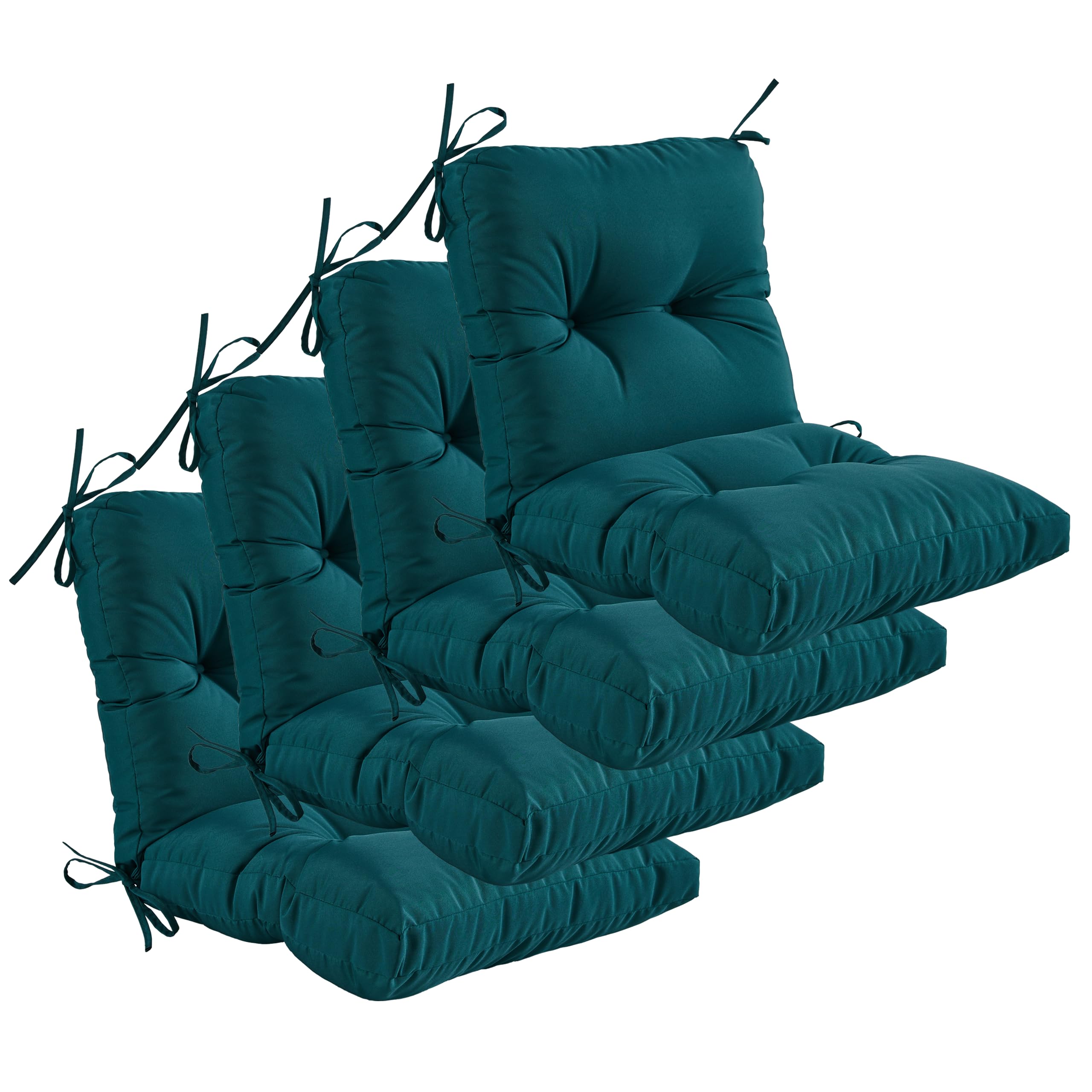 YOOZEKU Outdoor Indoor Seat Back Chair Cushions Set of 4,Waterproof Tufted Lawn Dining Chair Cushions for Patio Furniture with Ties,42x21 Inch, Dark