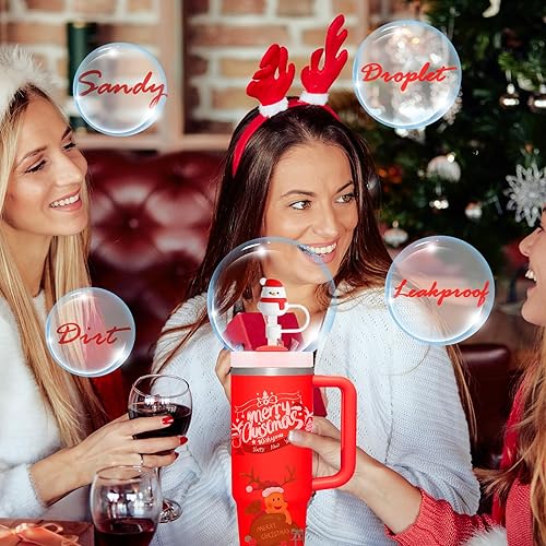 Miniatura 3 de Fundas de popote para copa Stanley, 6 piezas de silicona con temática navideña, compatibles con vasos Stanley de 30 y 40 onzas, fundas de punta de