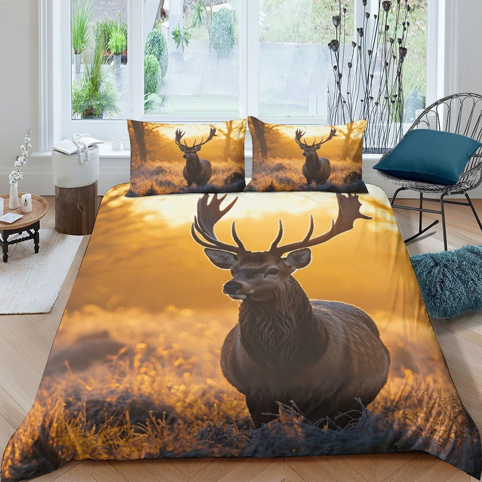 Ctjqhvkz Style-4 3D Printed Deer Forest Fitted Sheet Microfiber Soft Brown Sunrise Bed Sheet For Bedroom Guest Room Decor Mattress Protection Single（135X200cm）
