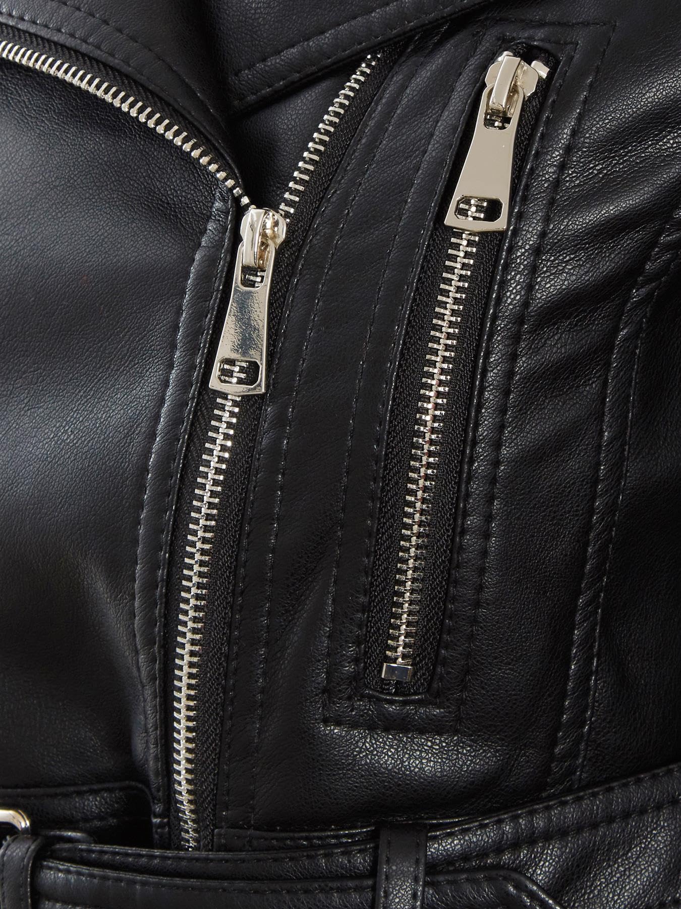 SS7 Femmes Veste de Motard Courte en Faux Cuir