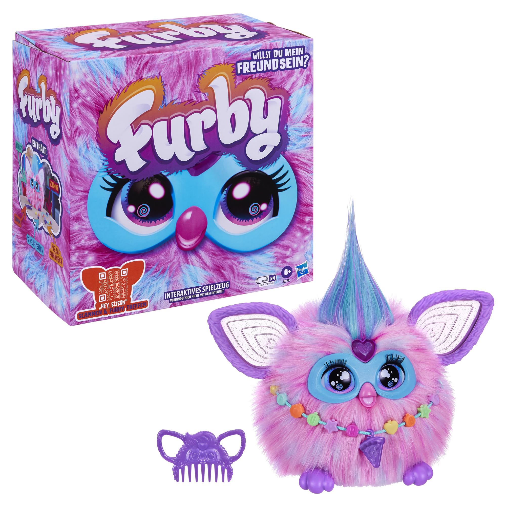 Furby (Peluche Interactivo Rosa – Habla alemán y furbiano, responde a la Voz, Baila y Brilla, 5 Modos de Juego, 600 reacciones – Juguete electrónico a Partir de 6 años