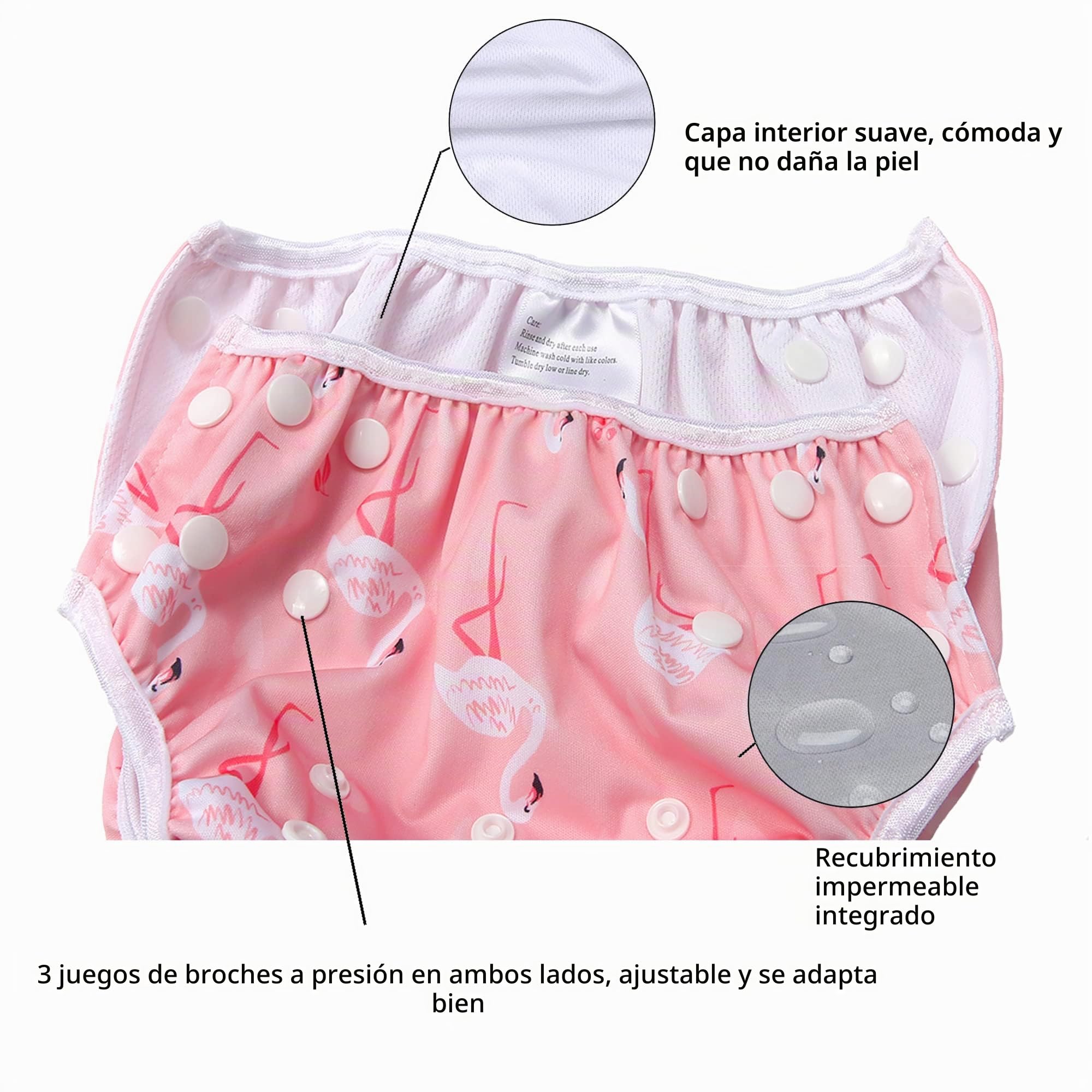 Pañal de natación para bebé reutilizable ajustable lavable pantalones de natación pañales de tela impermeables talla única bañador para niños de 0 a 3 años Mariposa + Flamenco