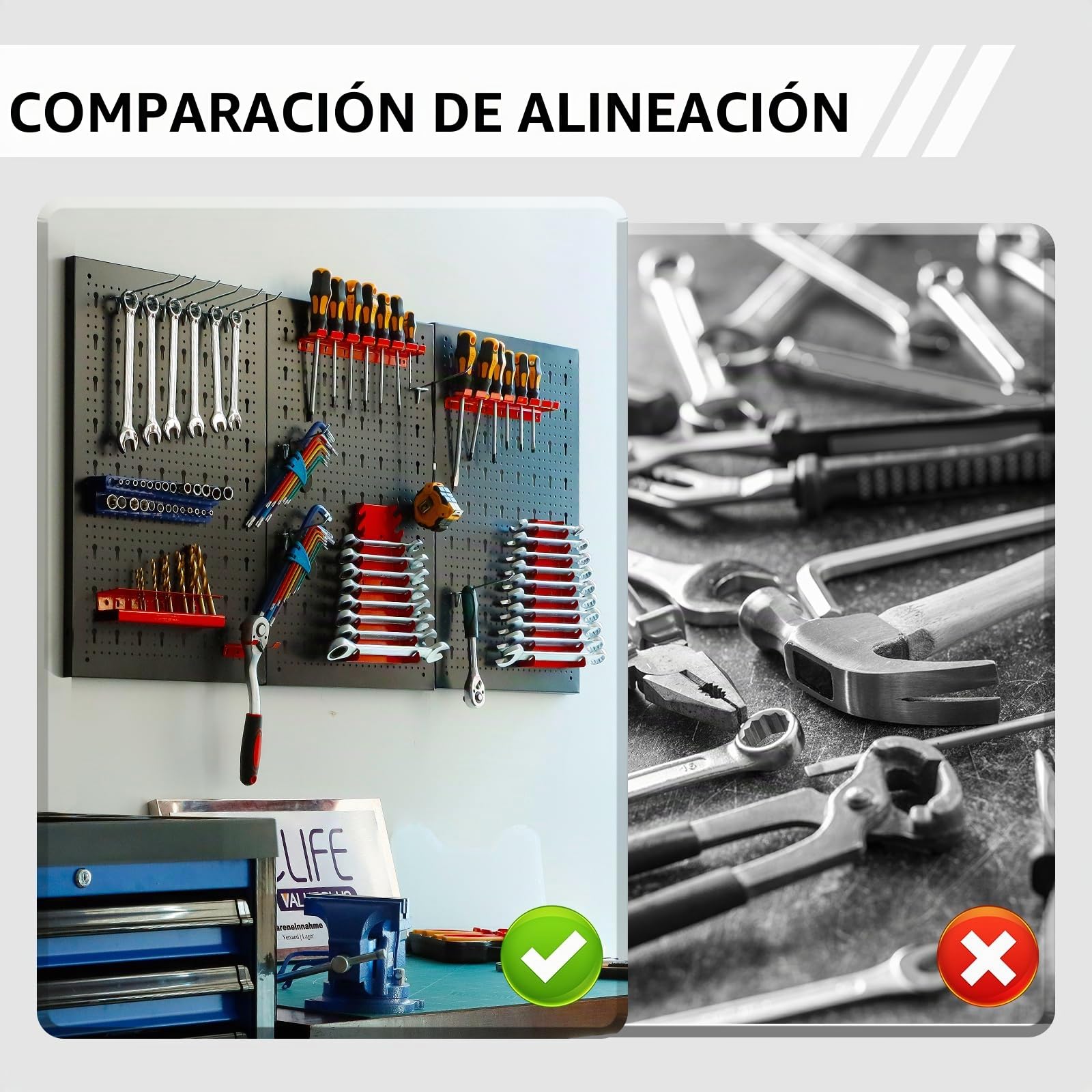 CCLIFE Estantería de bricolaje para pared para herramientas 3 piezas con 25 Soportes Panel perforado para Taller 120 x 60 x 2 cm