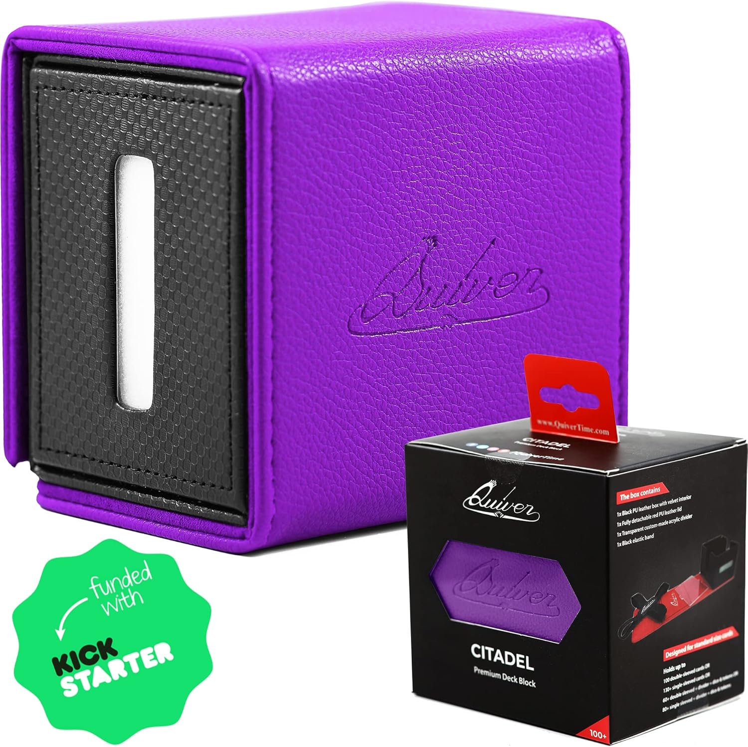 Quiver Time Purple Citadel Deck Block for Magic: the Gathering Cards - TCG 100+ Premium Commander Deck Box, MTG Deck Box for Cards, Dice & Tokens, Custom Divider, Magnetic Closure