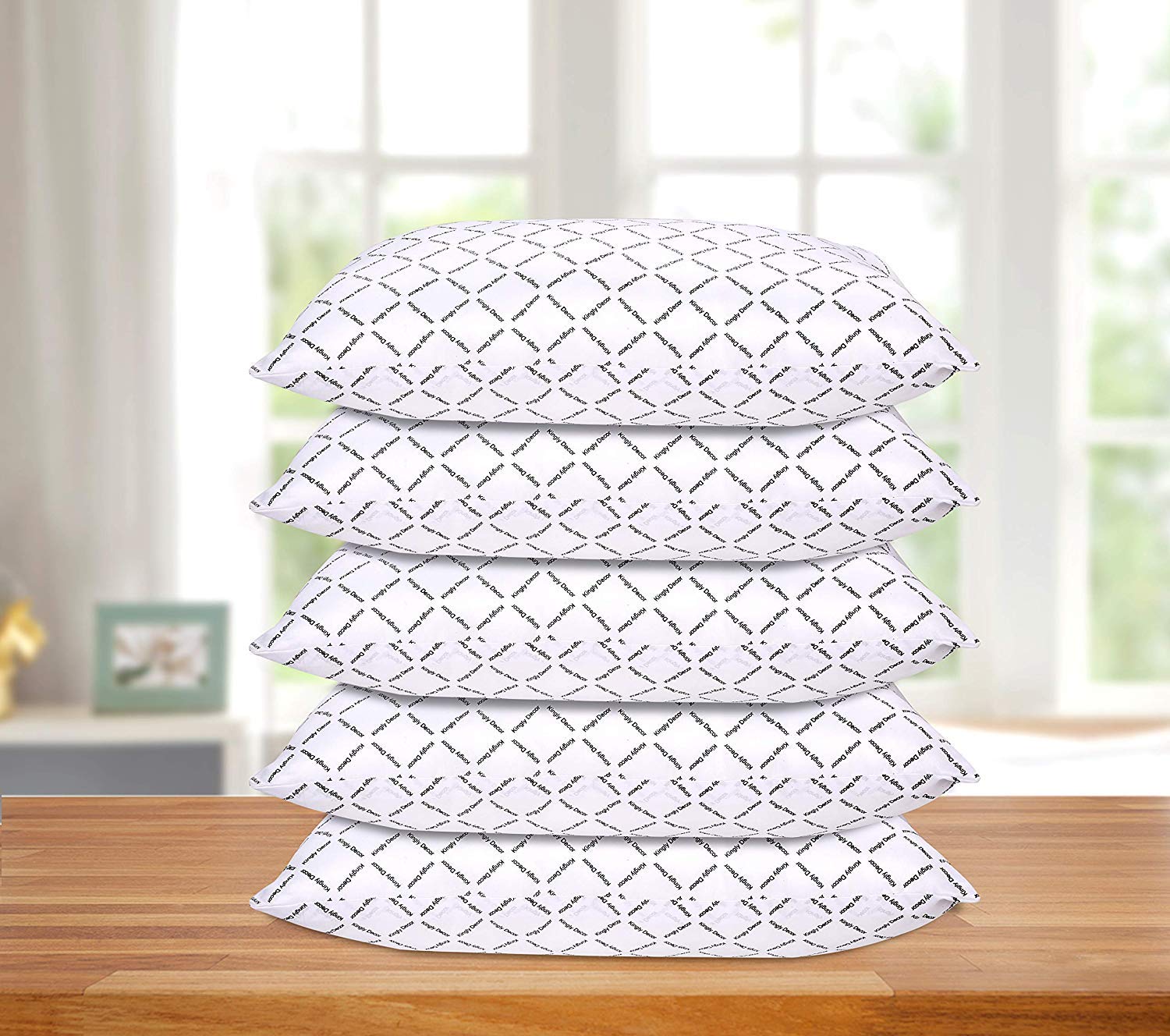 KINGLY Premium Gel Pillow Loft (Pack of 5) Luxury Plush Gel Bed Pillow for Home + Hotel Collection [Good for Side and Back Sleeper] Cotton Cover Dust Mite Resistant