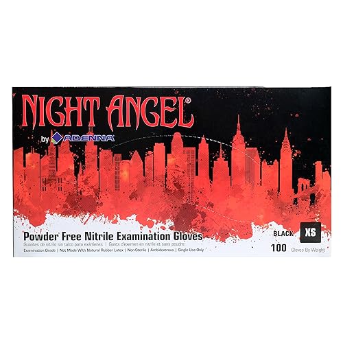Miniatura 7 de Caja de guantes de nitrilo Night Angel de Adenna, de 4 mil, sin polvo, para exámenes, color negro. Tamaños de extrapequeño a extragrande., M, Negro,