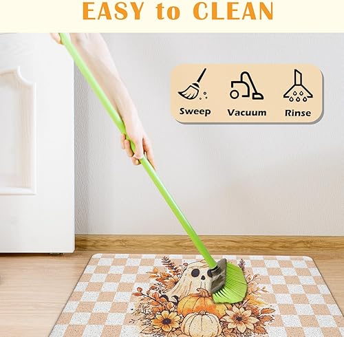 Miniatura 6 de JINYO Tapete de Halloween con diseño de fantasma, diseño floral de otoño, para interiores y exteriores, entrada, porche, 70, retro, naranja, a