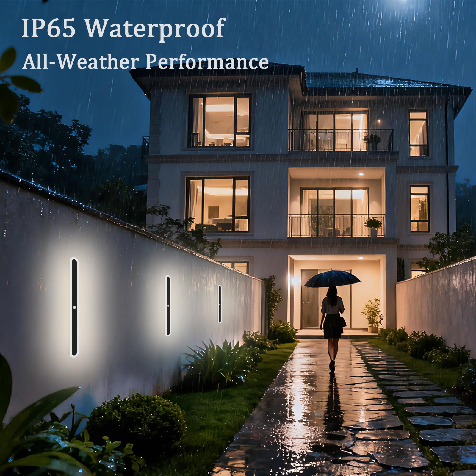 Aplique de pared con Sensor Movimiento Exterior, 20W Patio Lámpara Pared IP65 Impermeable, LED Blanco Natural 4000K Moderno Iluminación para Entrada Garaje Porche Jardín, Negro 60cm
