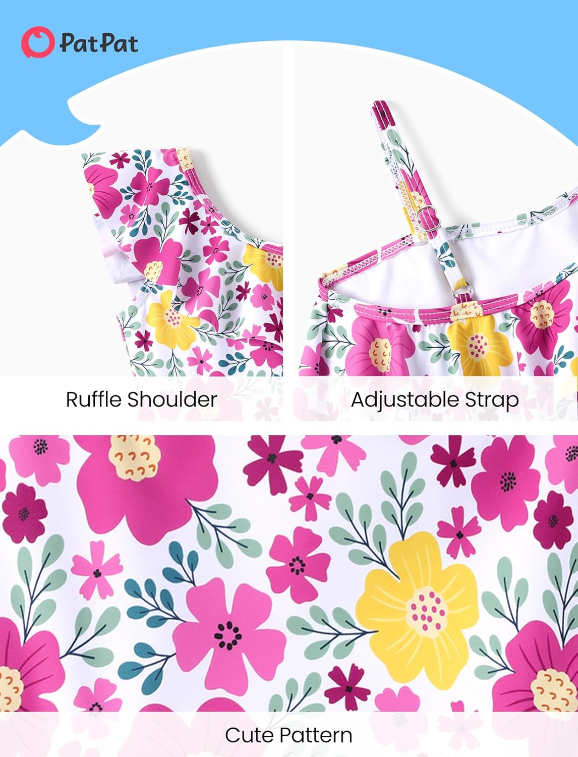 PATPAT Toddler Girl Swimsuit 2T-6T Cute Pattern Print One Piece Ruffle Shoulder Single Spaghetti Strap Bathing Suit - Image 5